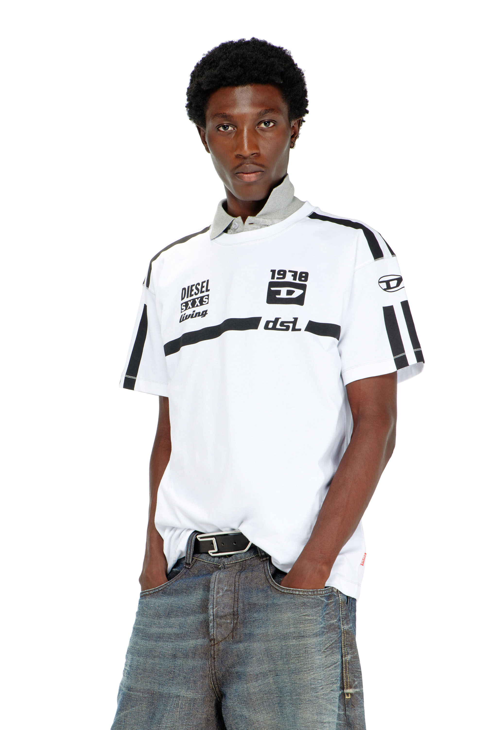 Diesel - T-NORM-V12, T-shirt in cotone con stampe Uomo in Bianco - 1