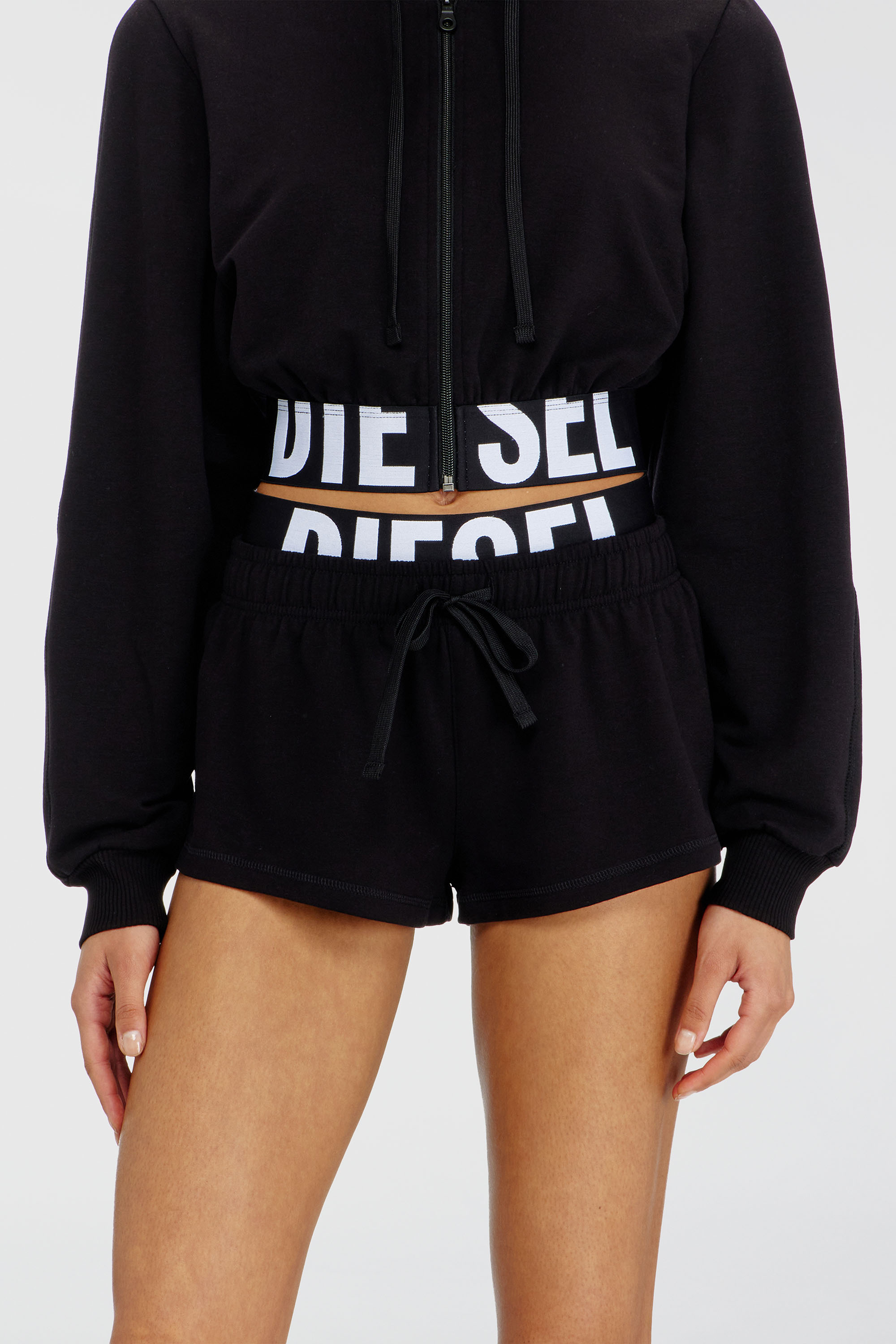 Diesel - MIRANDA-D-POP, Pantaloncini in spugna di cotone con logo Diesel Donna in Nero - 1