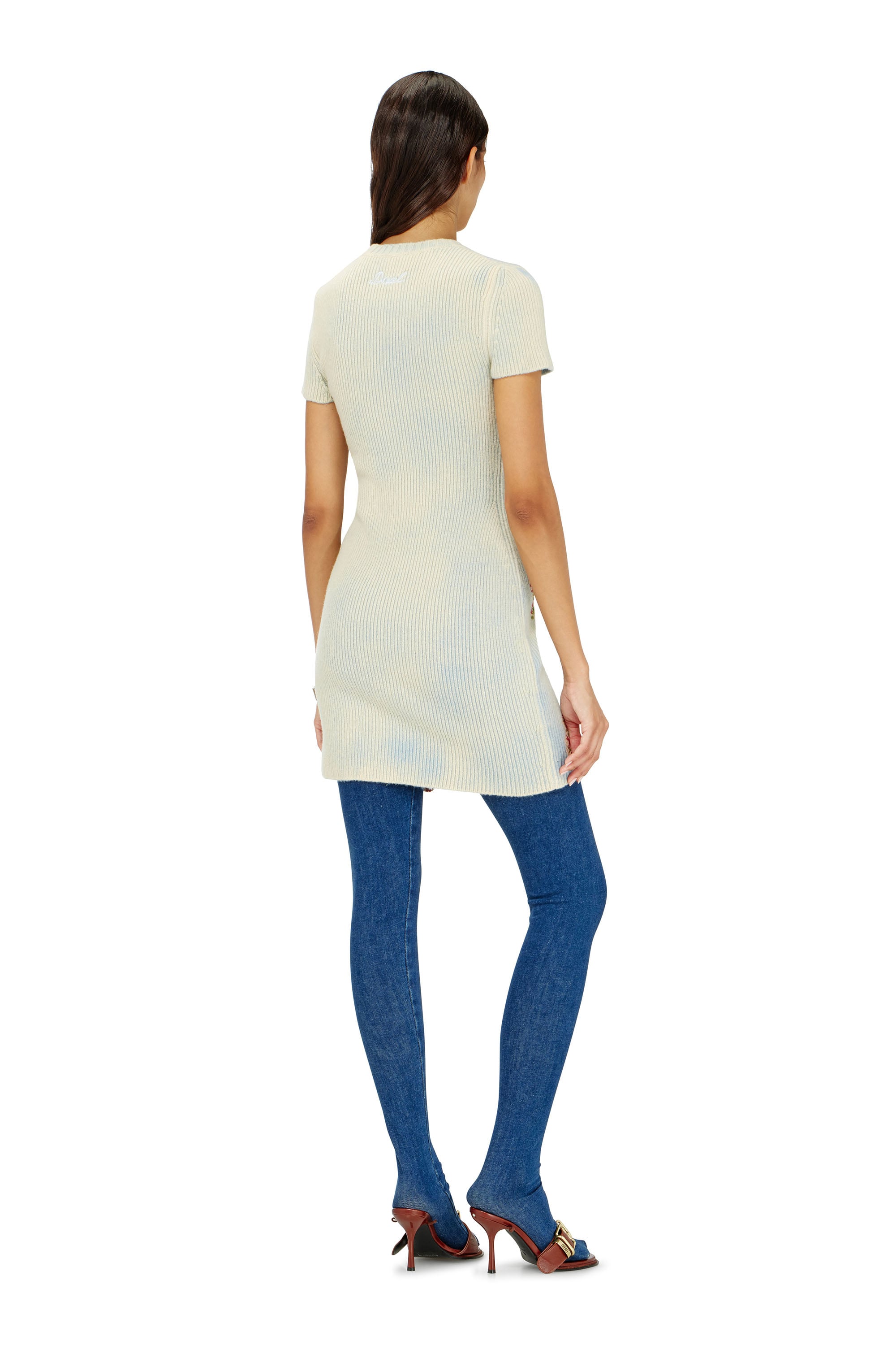 Diesel - M-RINNIE, Abito corto in maglia misto lana a fiori Donna in Bianco - 3