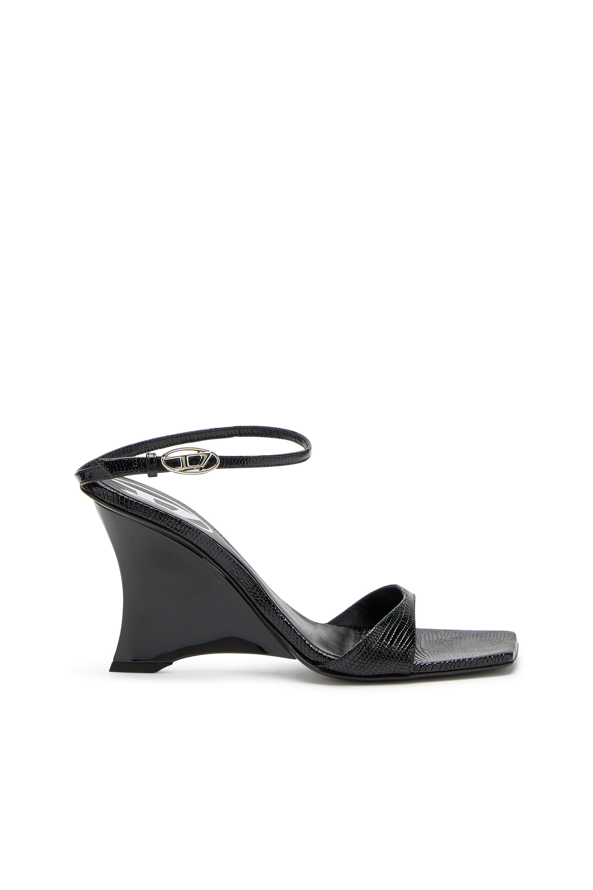 D-AMBER SANDAL WEDGE, Nero Diesel - D-AMBER SANDAL WEDGE, D-Amber-Sandali a zeppa in pelle effetto lucertola Donna in Nero - 1