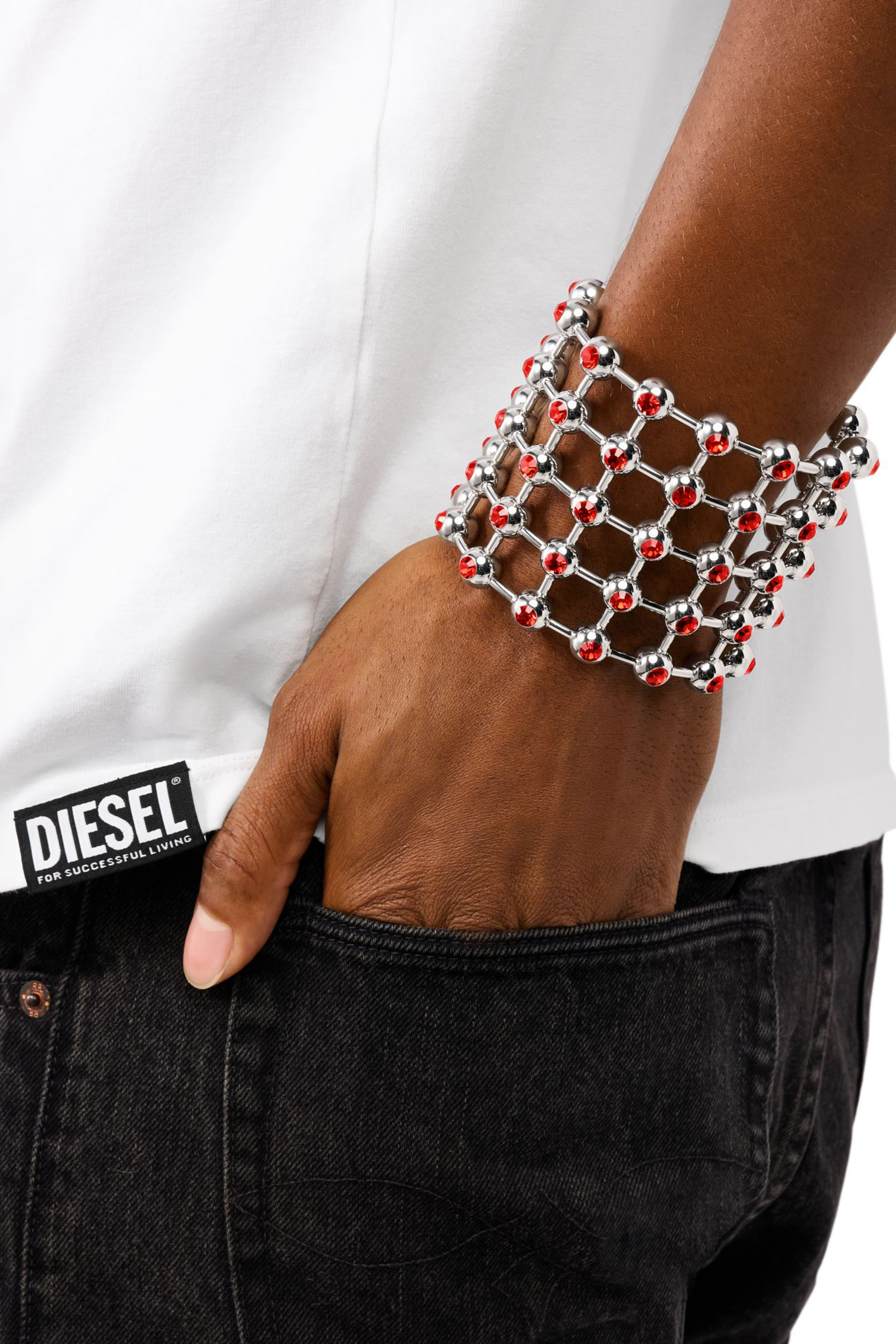 Diesel - DX1559040 JEWEL, Unisex's Stainless Steel Cuff Bracelet in Silver/Red - 2