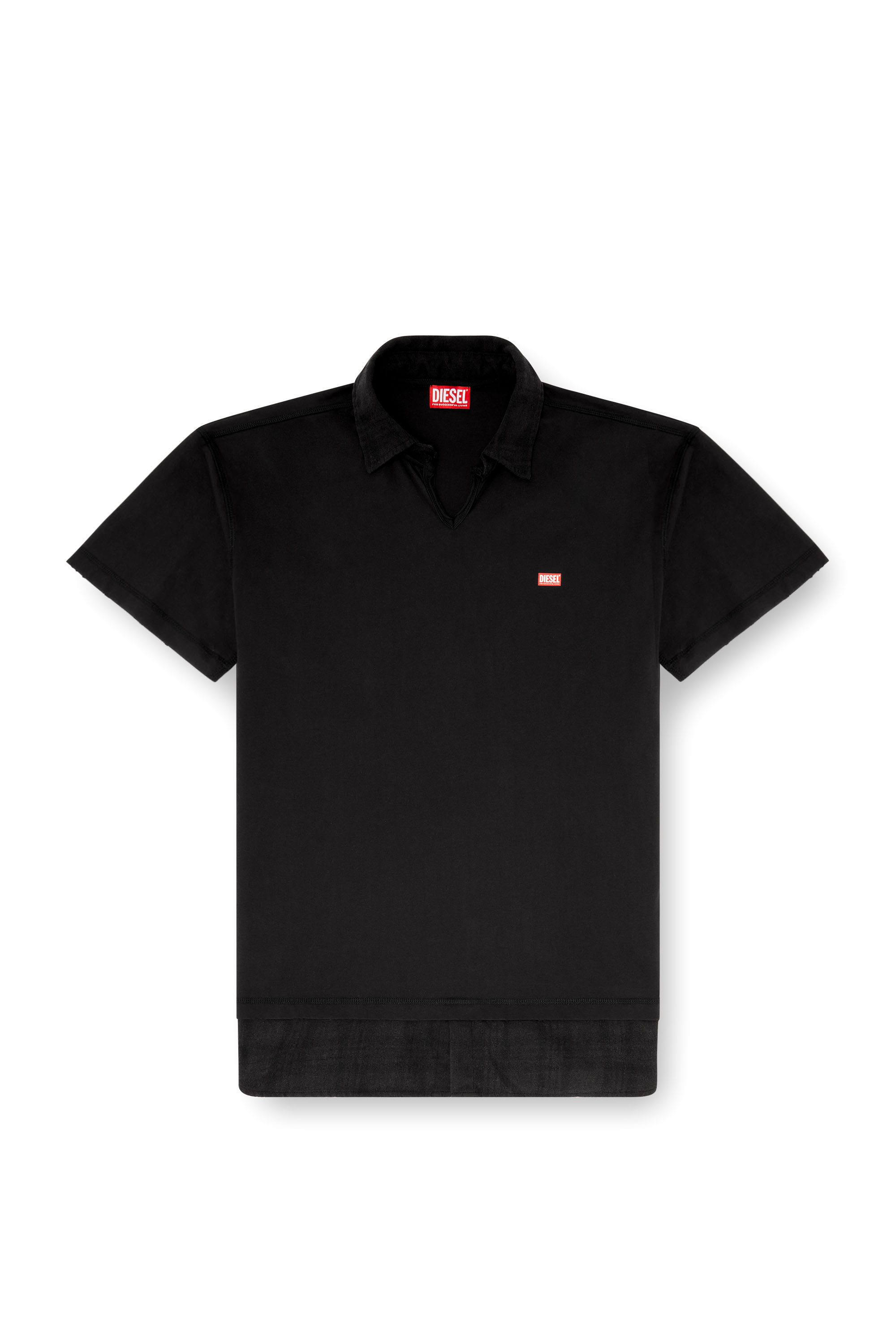 Diesel - T-ANSEL, Man's Jersey polo shirt with check flannel trims in Black - 3