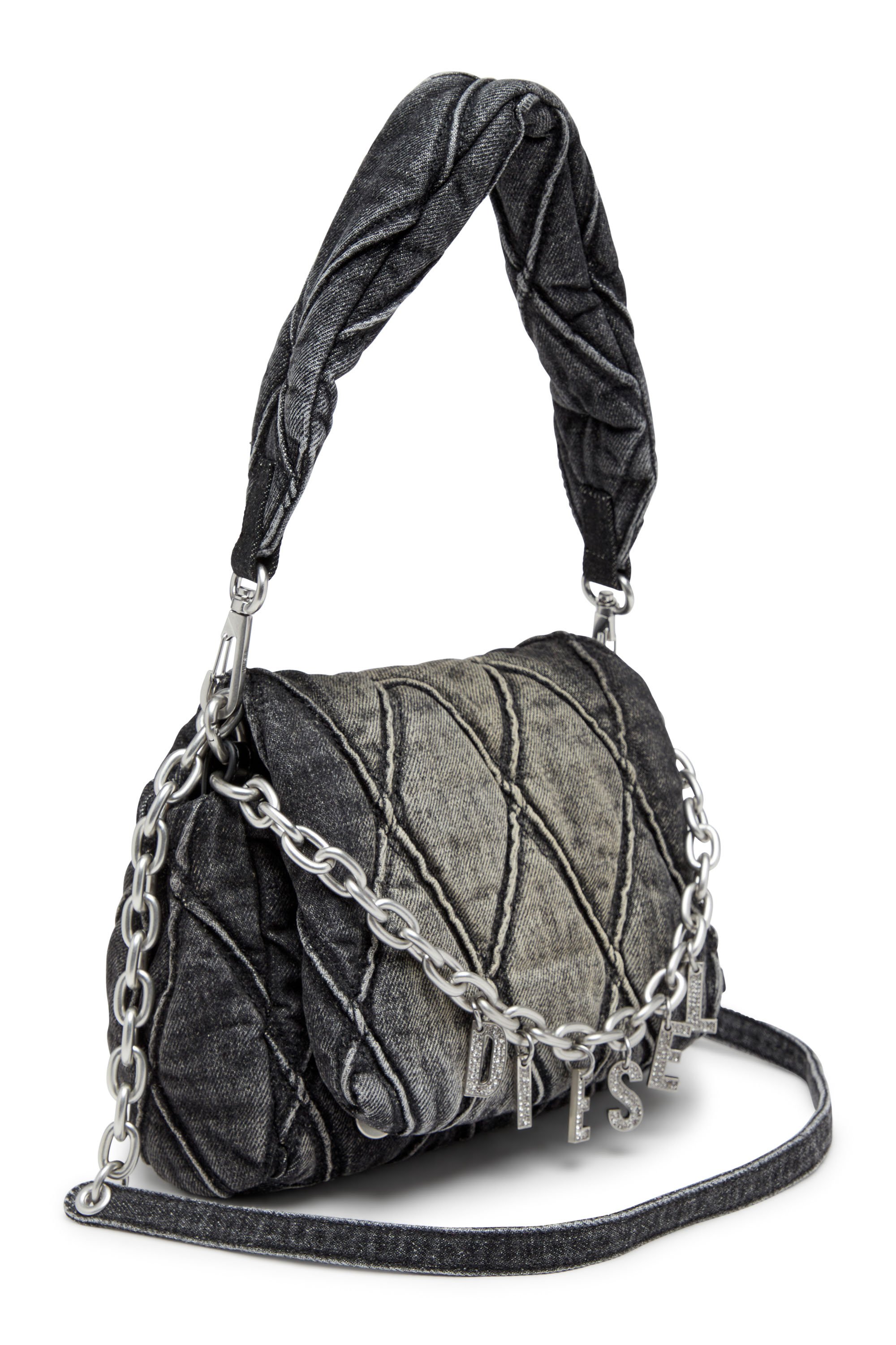 Diesel - CHARM-D SHOULDER S, Charm-D S-Borsa a spalla piccola in denim trapuntato Donna in Nero - 5