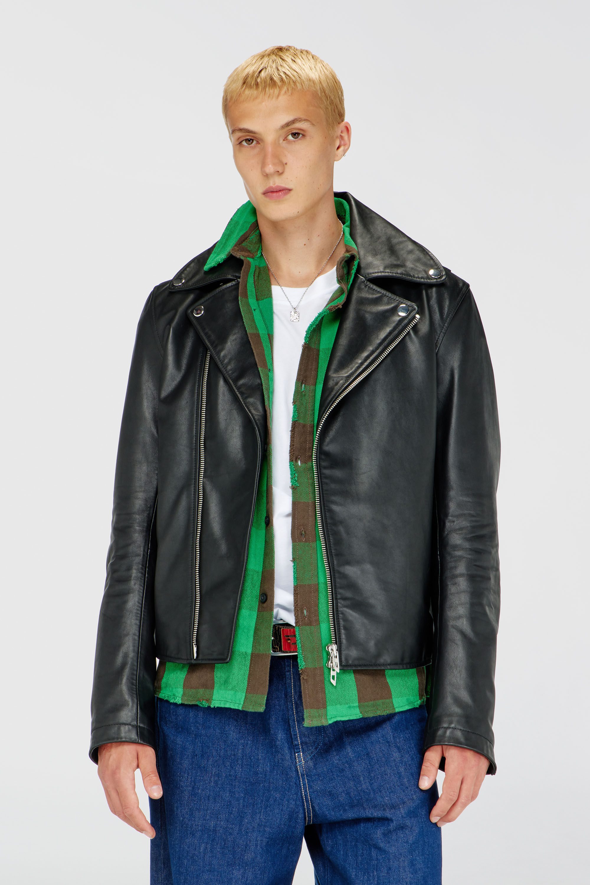Diesel - L-EO-WRD, Giacca biker in pelle cerata Uomo in Nero - 3