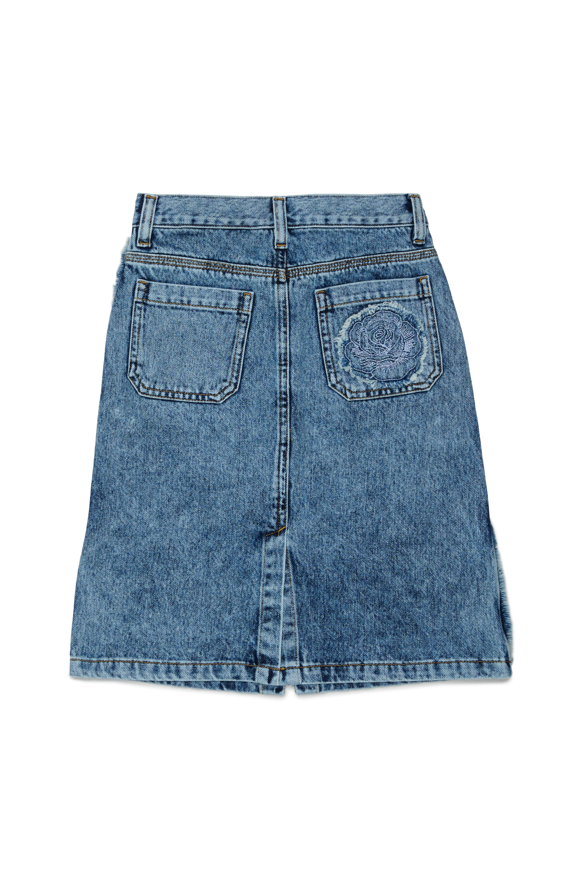 Diesel - GELKA, Gonna in denim a taglio vivo con patch a rosa Donna in Blu - 2