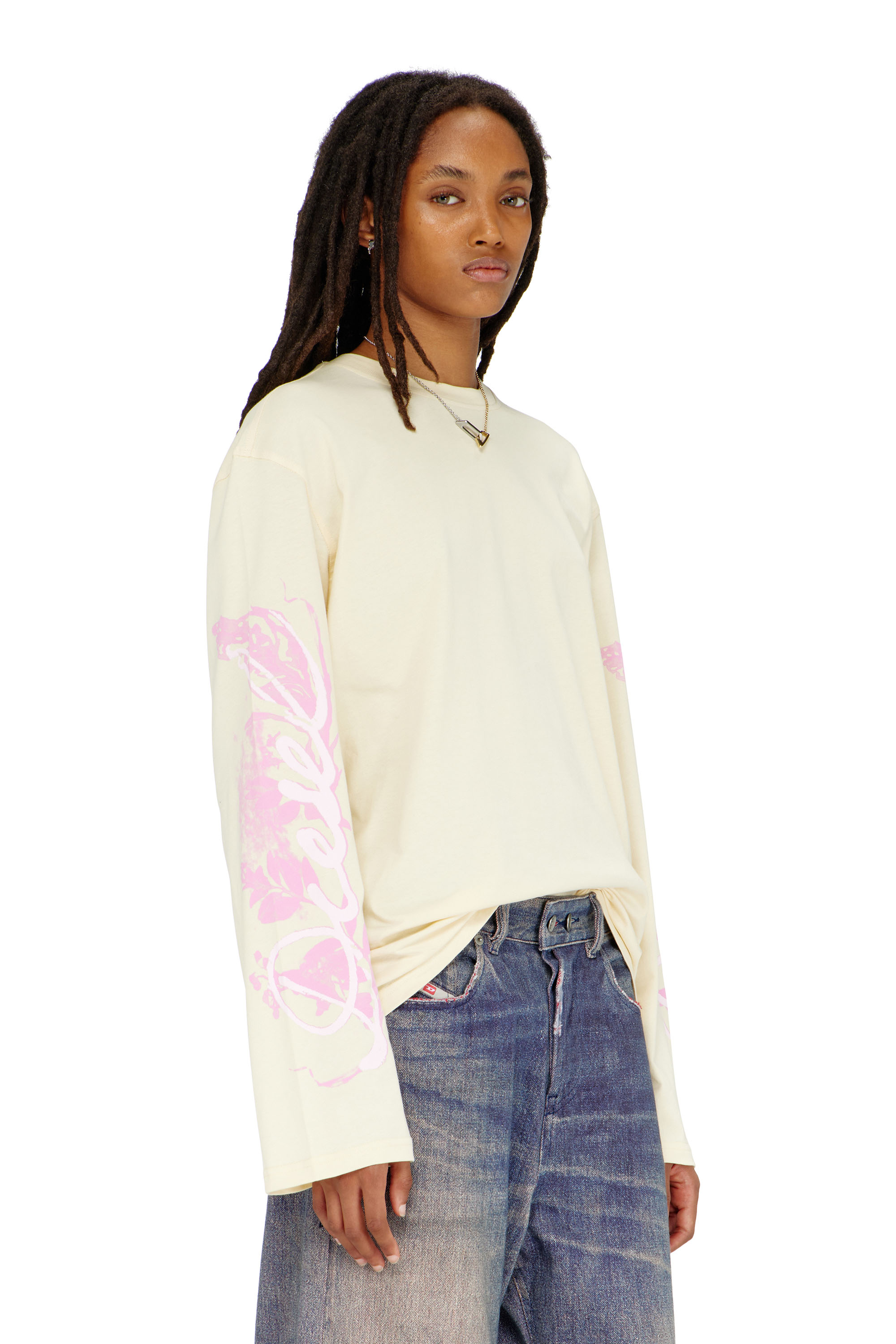 Diesel - T-HILARY-LS-AA3, T-shirt a manica lunga con stampe grafiche e cristalli Donna in Bianco - 1