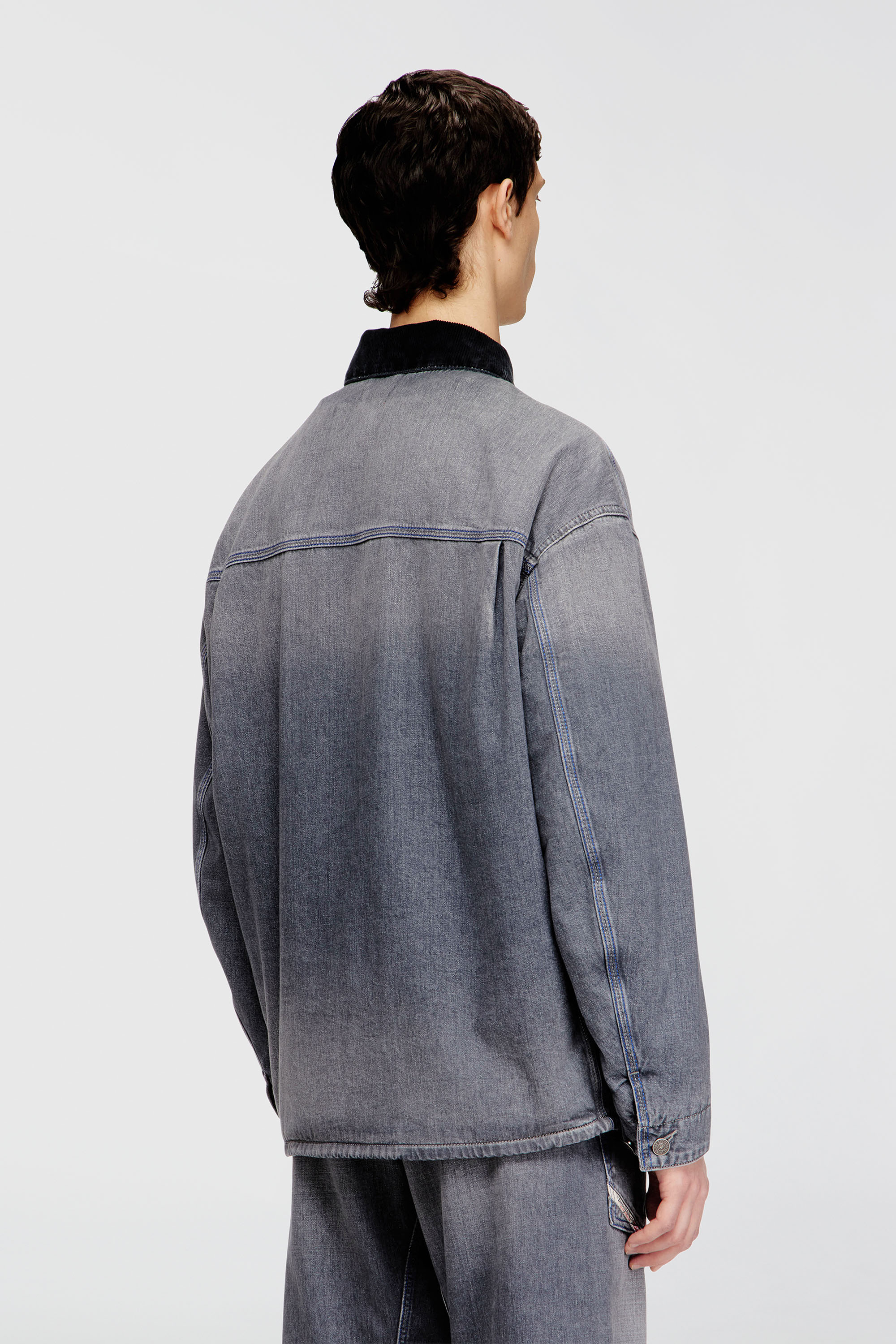 Diesel - D-STACK-U-L, Giacca in denim utility con colletto a contrasto Unisex in Grigio - 4