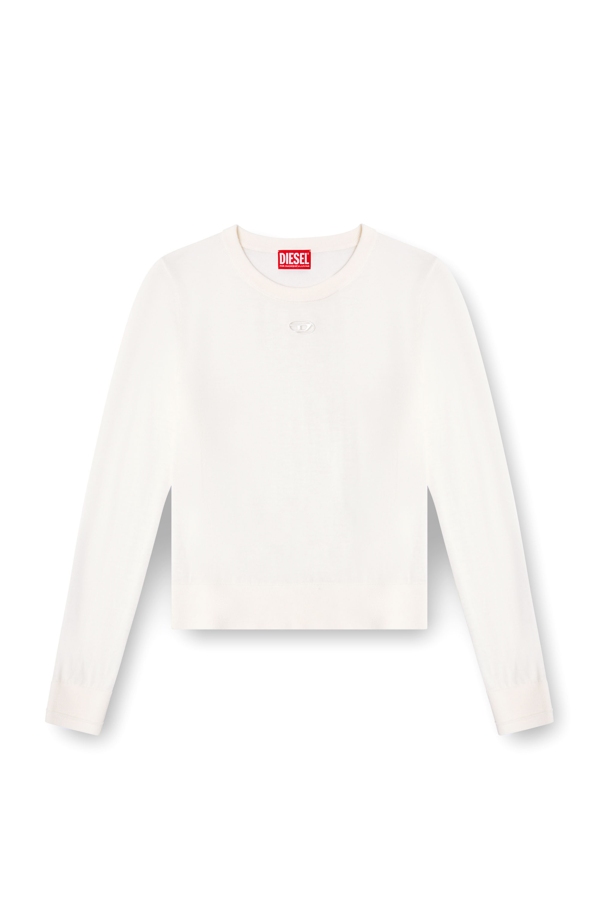 Diesel - M-ALINESA, Woman's Wool jumper with cut-out logo in White - 3