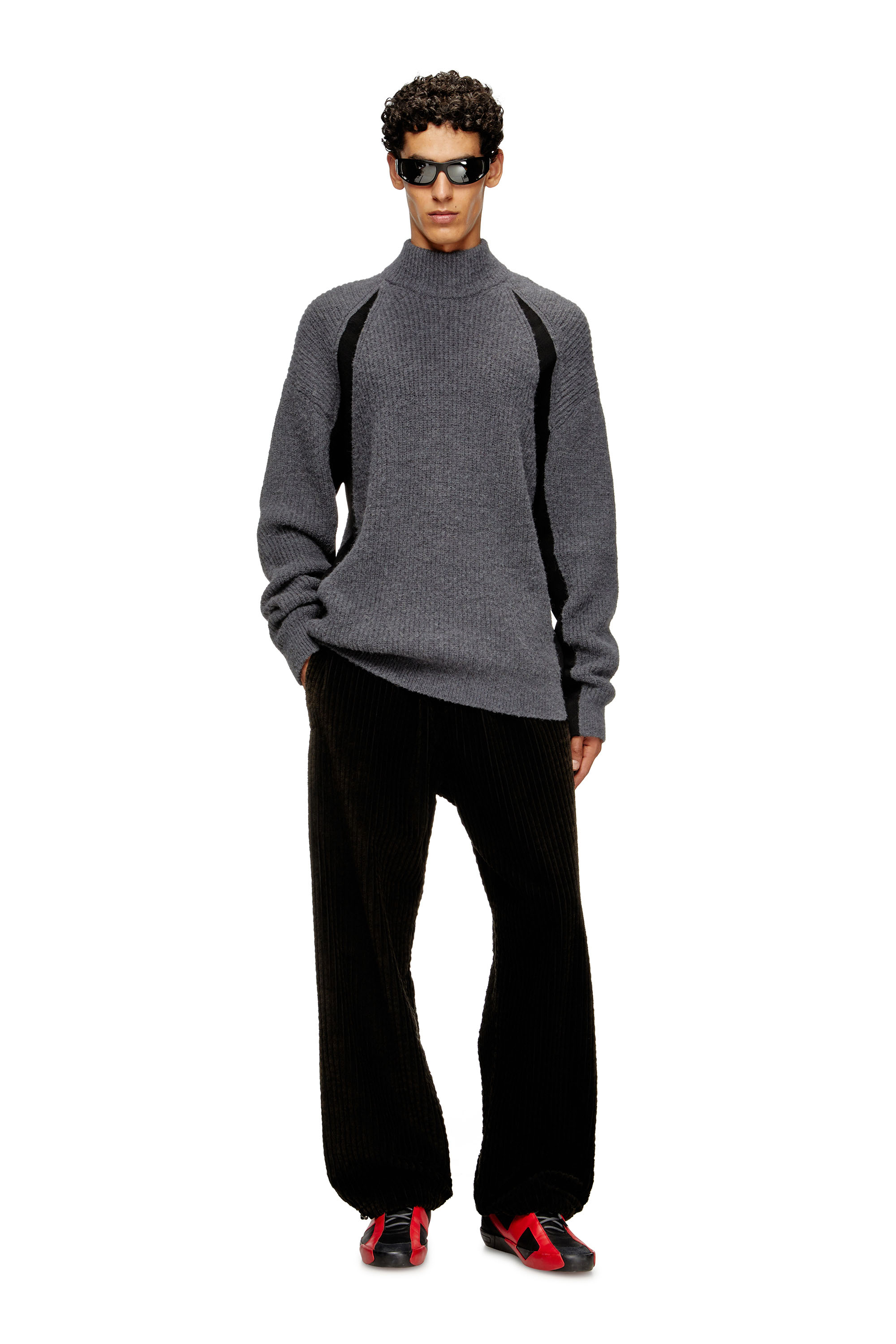 Diesel - K-LOLLO-TN, Maglia misto alpaca con inserti a contrasto Uomo in Grigio - 1