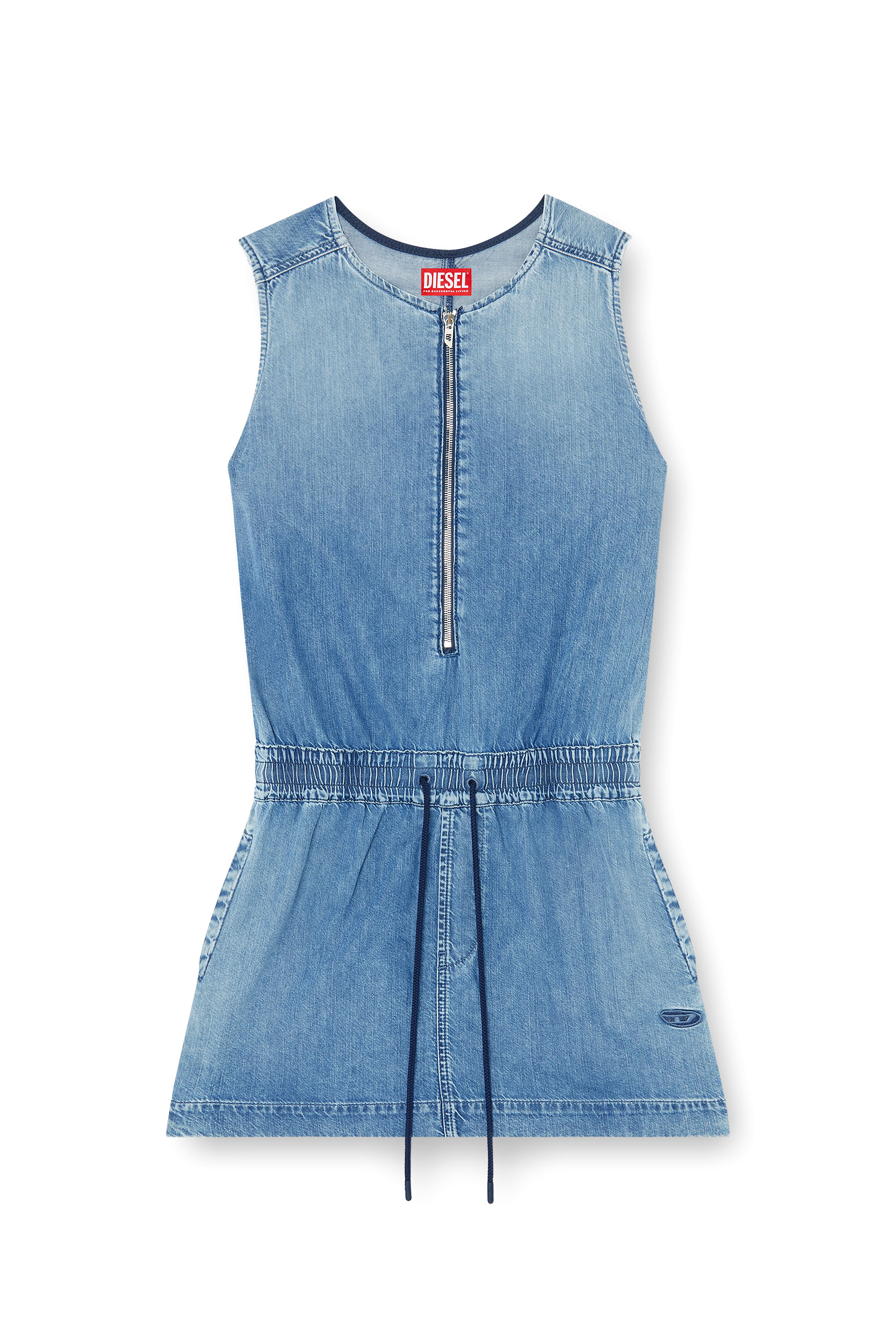Diesel - DE-SLAM-S, Woman's Fluid denim dress with drawstring waist in null - 3