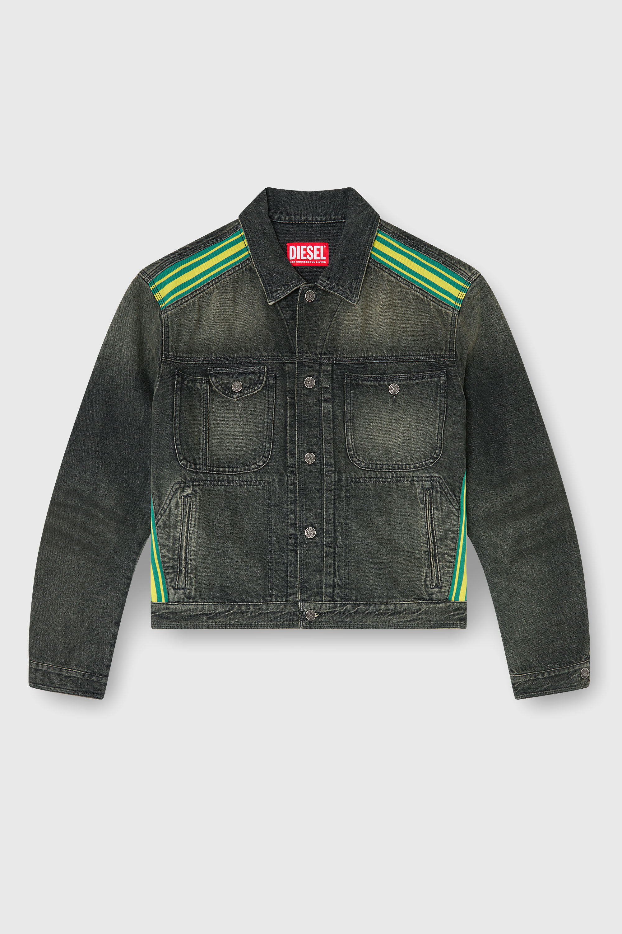 Diesel - D-BAS-FSJ1, Giacca trucker con bande a righe sulle spalle Uomo in Grigio - 2