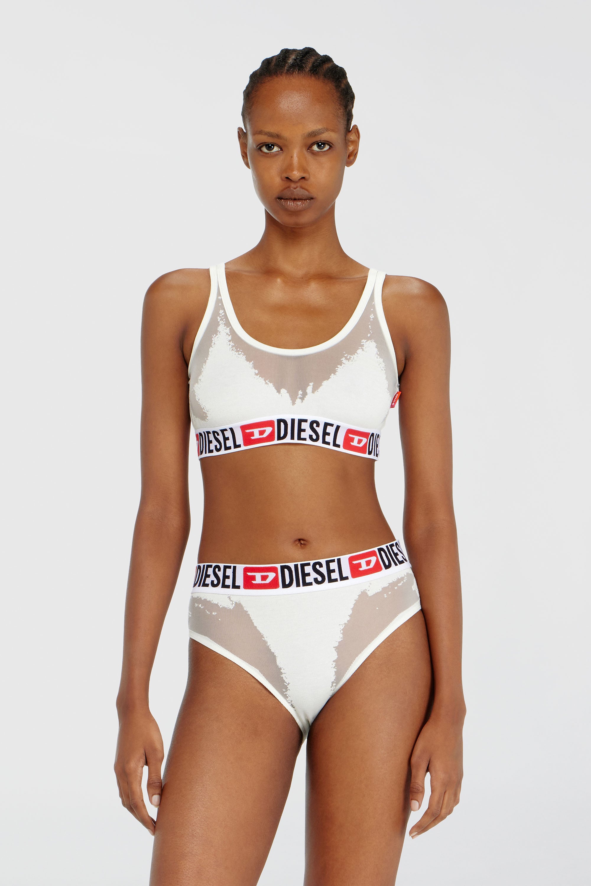 Diesel - PR-ORIBA-D-CORE, Bralette con effetto devor&eacute; trasparente Donna in Bianco - 1