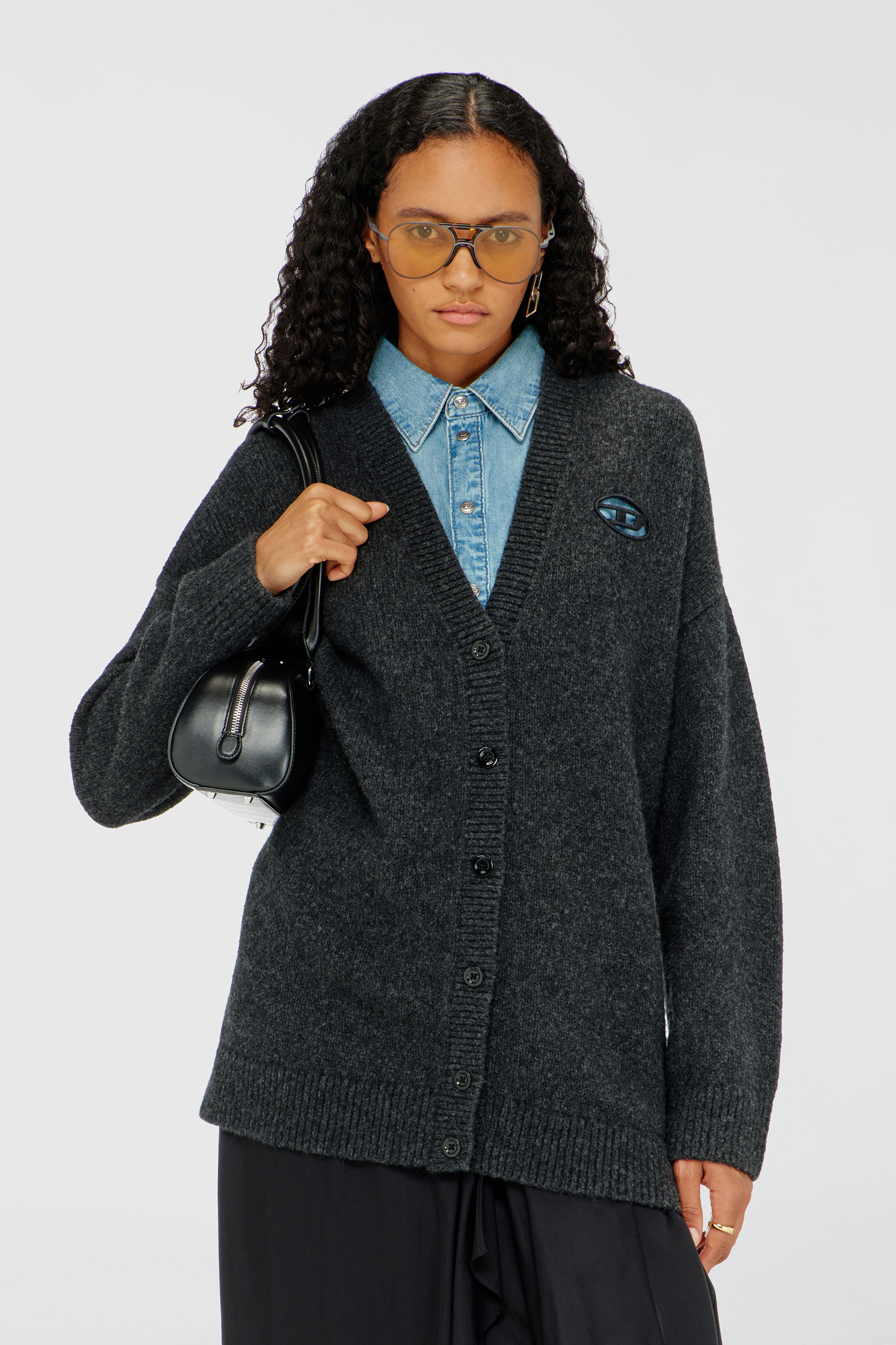 Diesel - M-AREELA, Woman's Cardigan in wool and alpaca blend in Black/Grey - 1