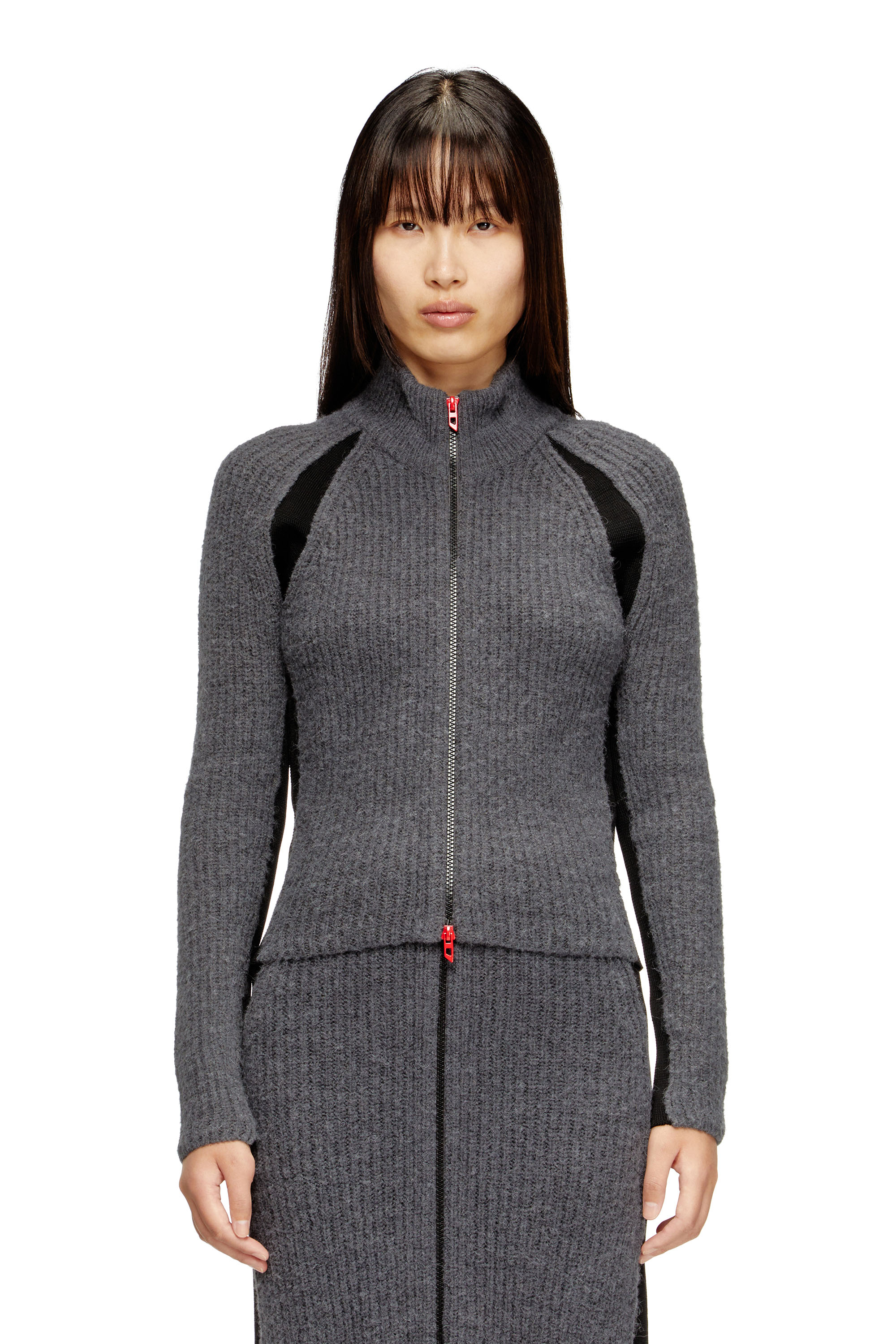 Diesel - M-LOUISE, Cardigan misto alpaca con inserti a contrasto Donna in Grigio - 1