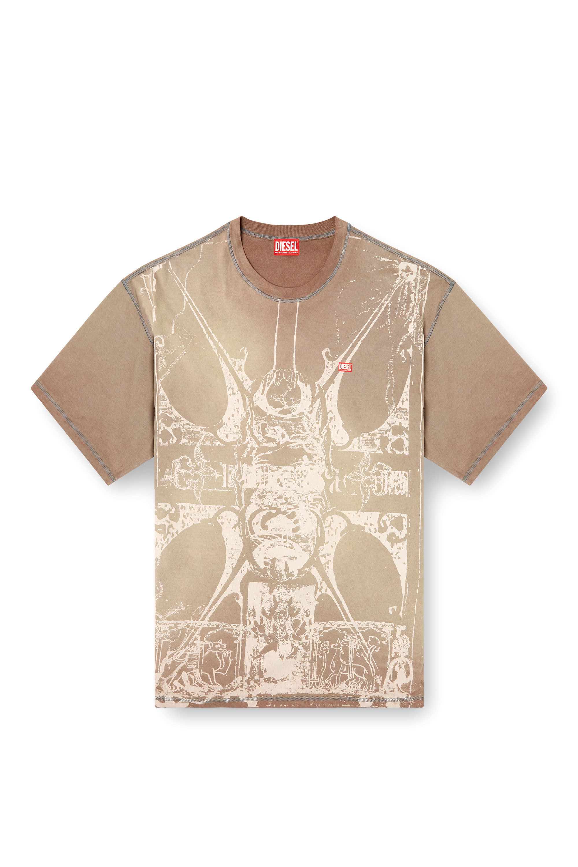 Diesel - T-BOXT-T13, T-shirt con stampa medievale tonale Uomo in Marrone - 2