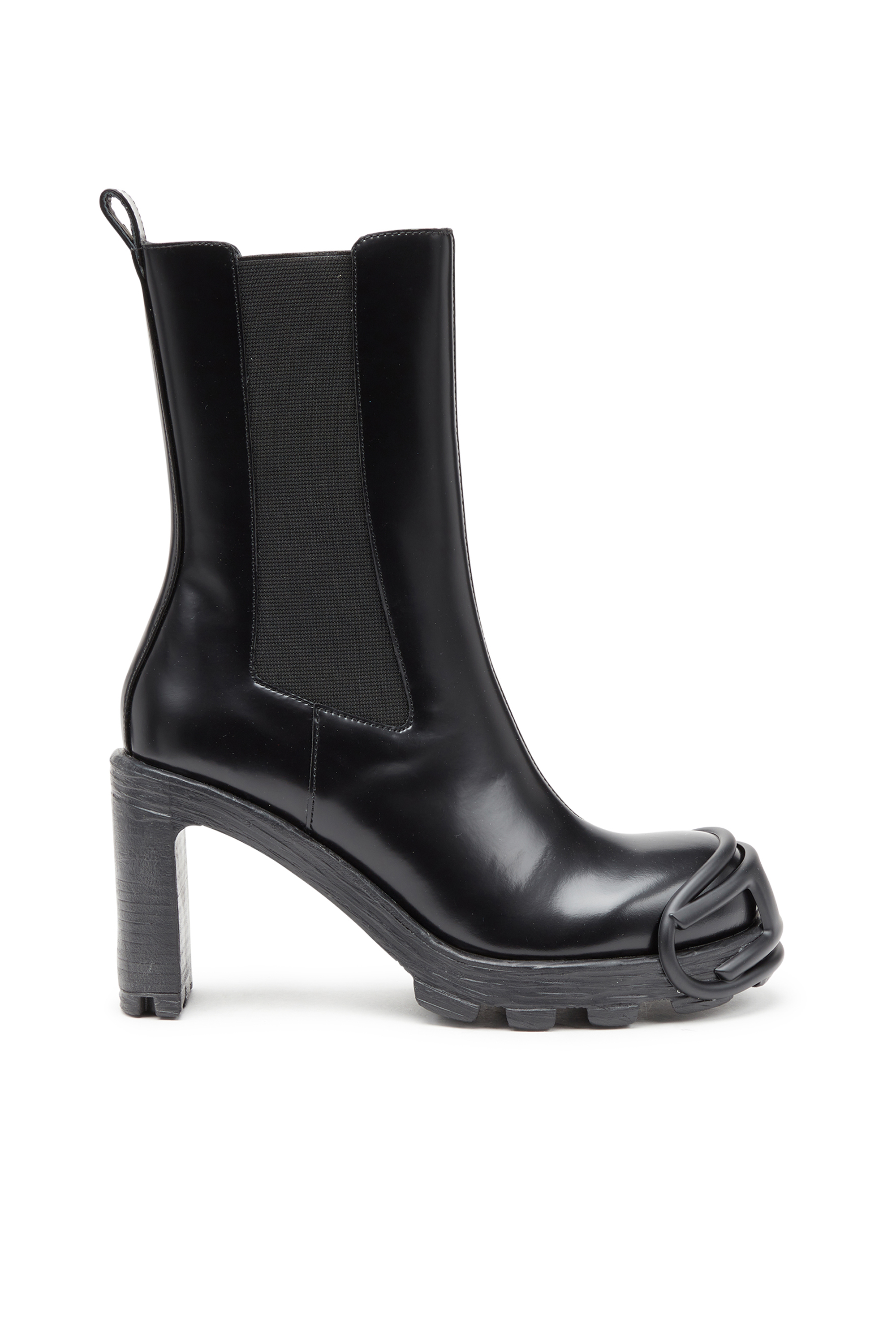 Diesel - D-HAMMER CH D W, D-Hammer-Stivali a tacco alto con placca Oval D Donna in Nero - 1