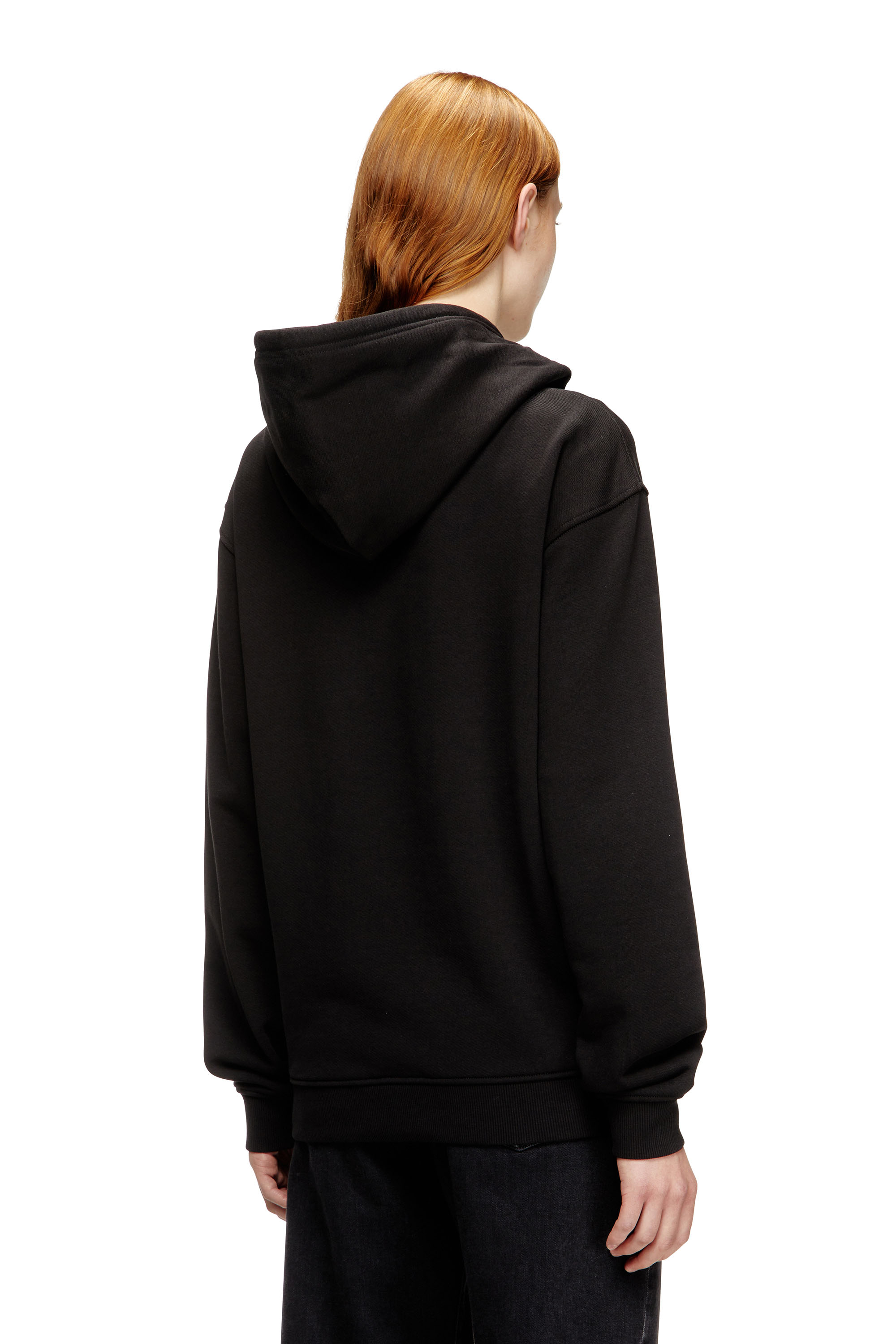 F-NORMY-HOOD-OD, Nero Diesel - F-NORMY-HOOD-OD, Felpa con cappuccio in cotone con logo Oval D Donna in Nero - 4