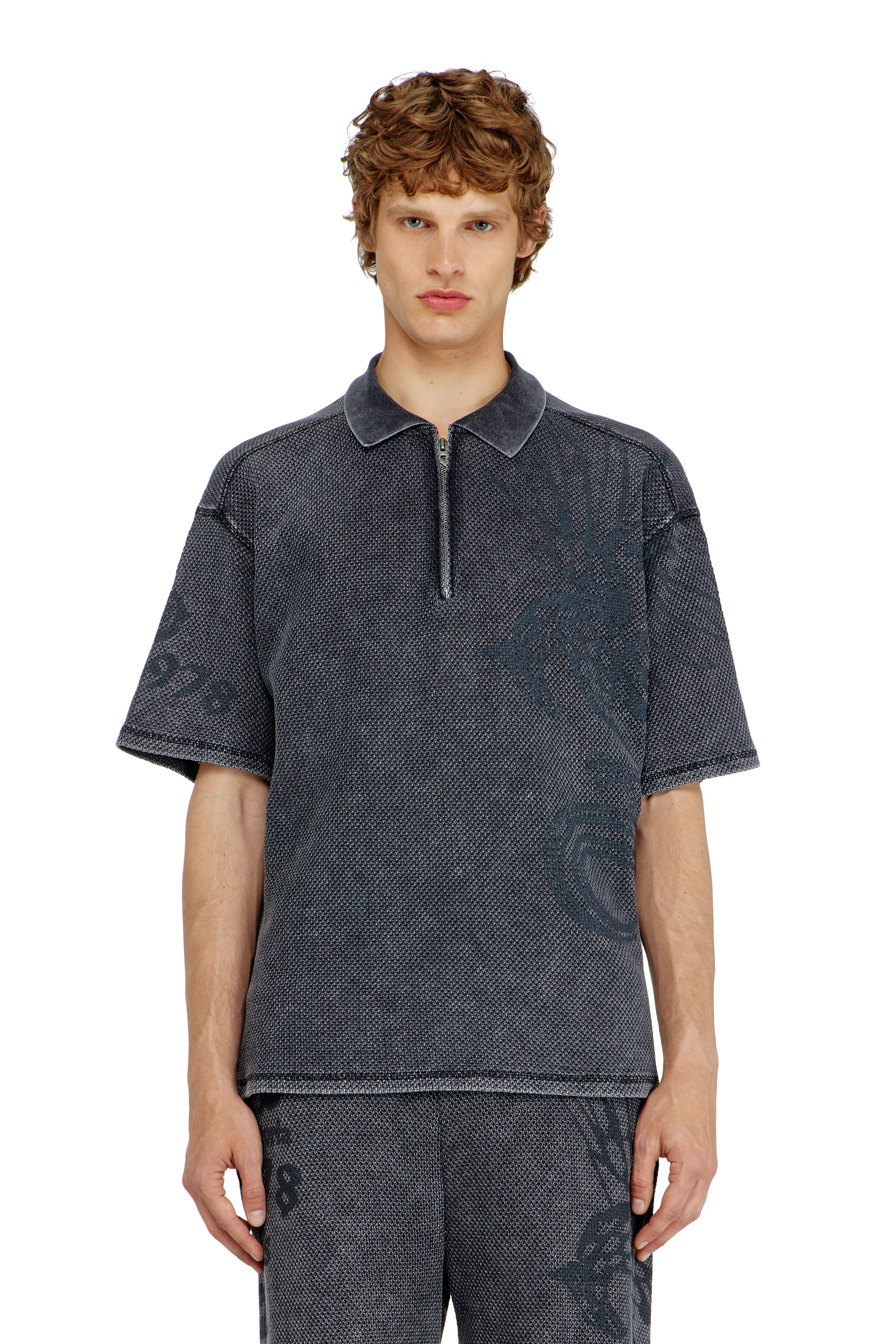 Diesel - T-ERRY-ZIP, Polo in mesh jacquard con stampa Phoenix Uomo in Grigio - 1
