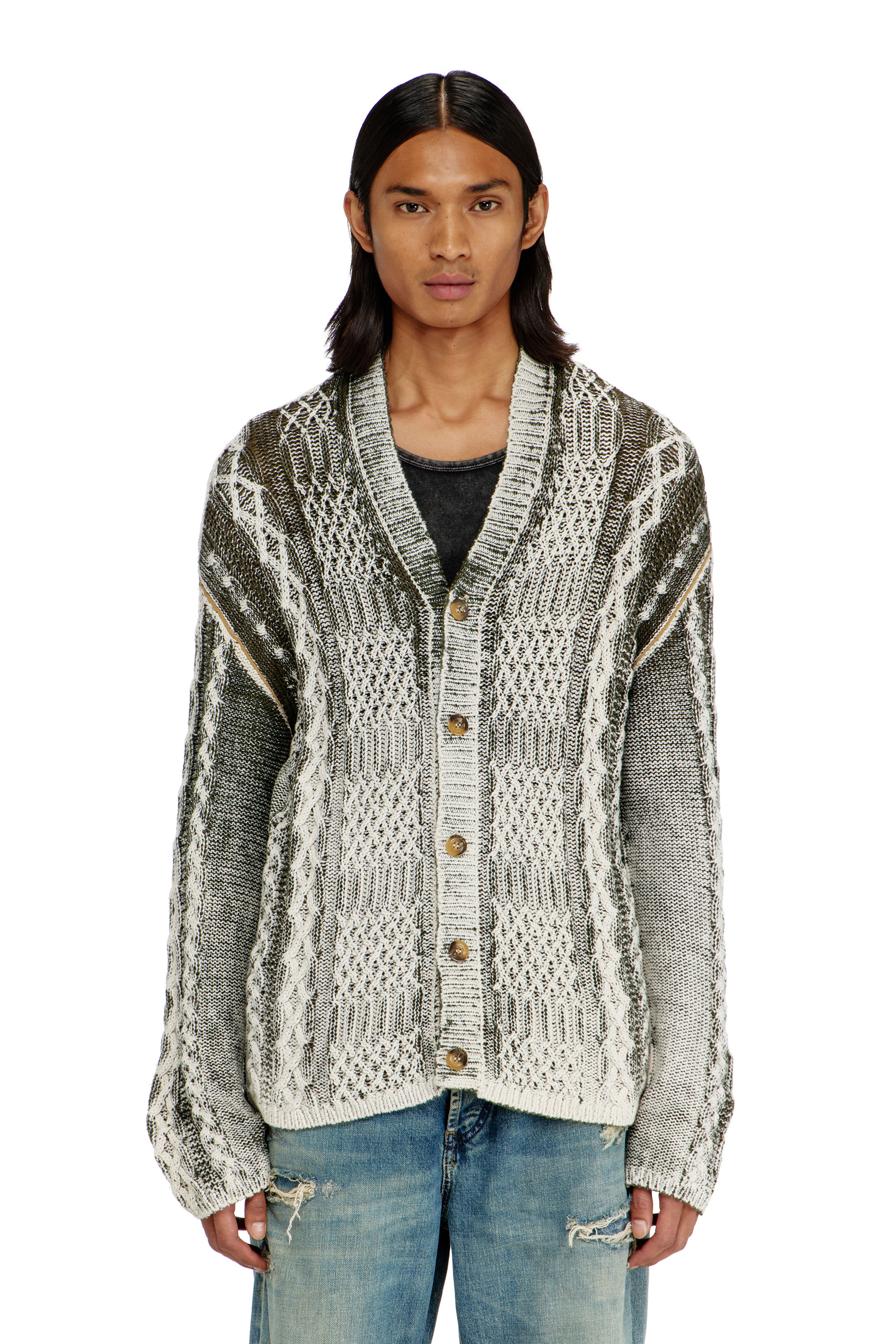 Diesel - K-MIOTO, Cardigan lavorato a maglia con trattamento Uomo in Multicolor - 3
