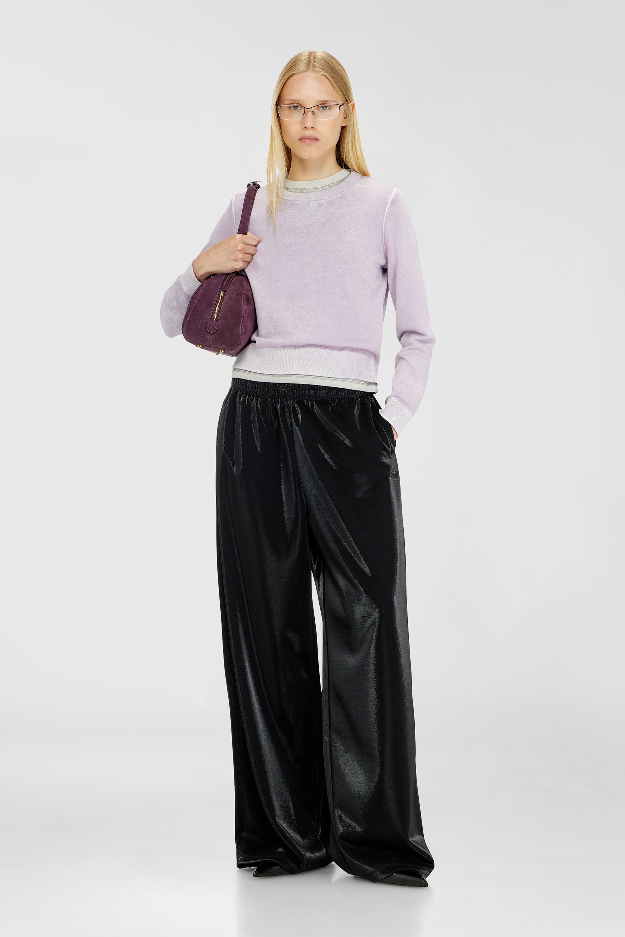 Diesel - P-ROSY, Pantaloni da tuta in piquet lucido Donna in Nero - 1