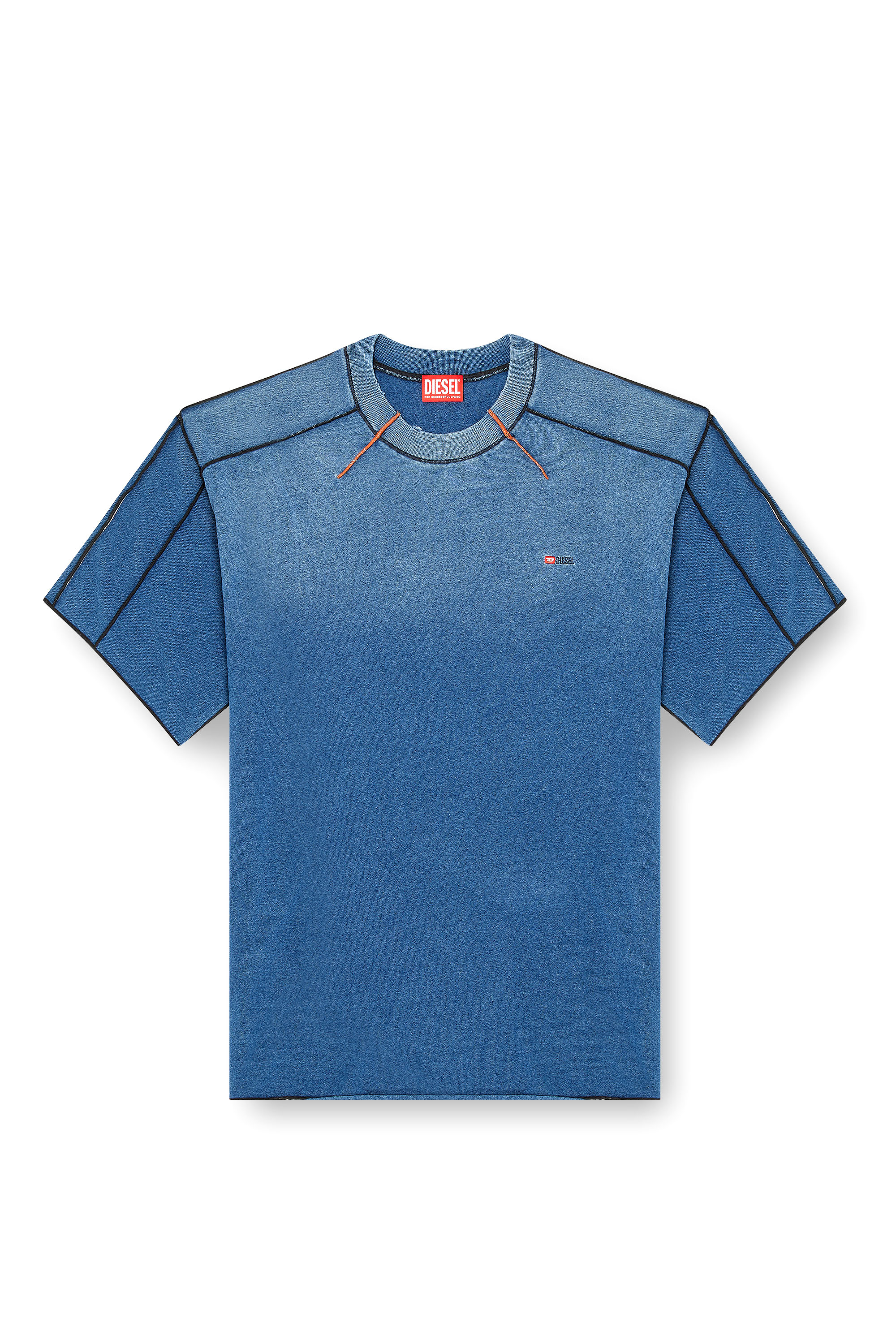Diesel - T-CRAOXT, T-shirt in cotone con cuciture overlock a contrasto Uomo in Blu - 3