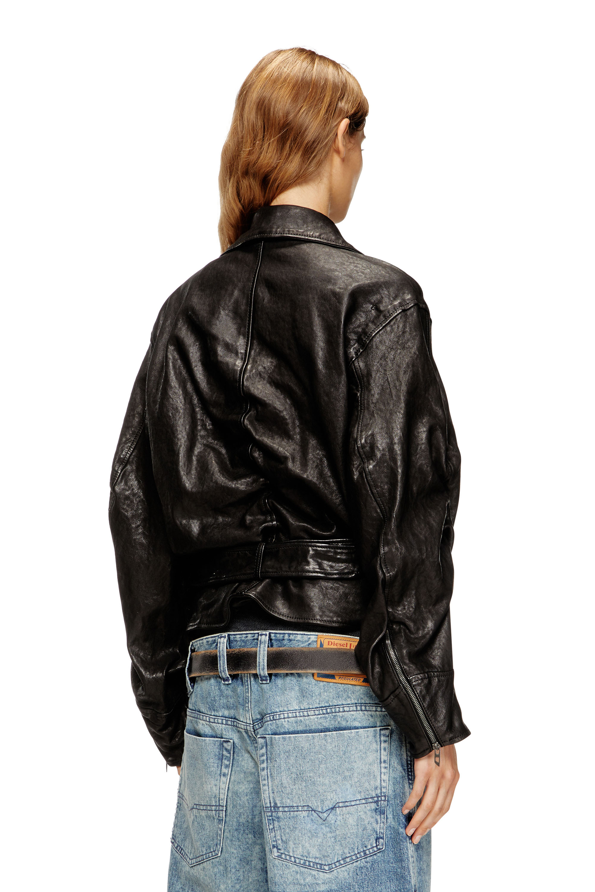 Diesel - L-OYS, Giacca con cintura in cuir-bouilli Donna in Nero - 4