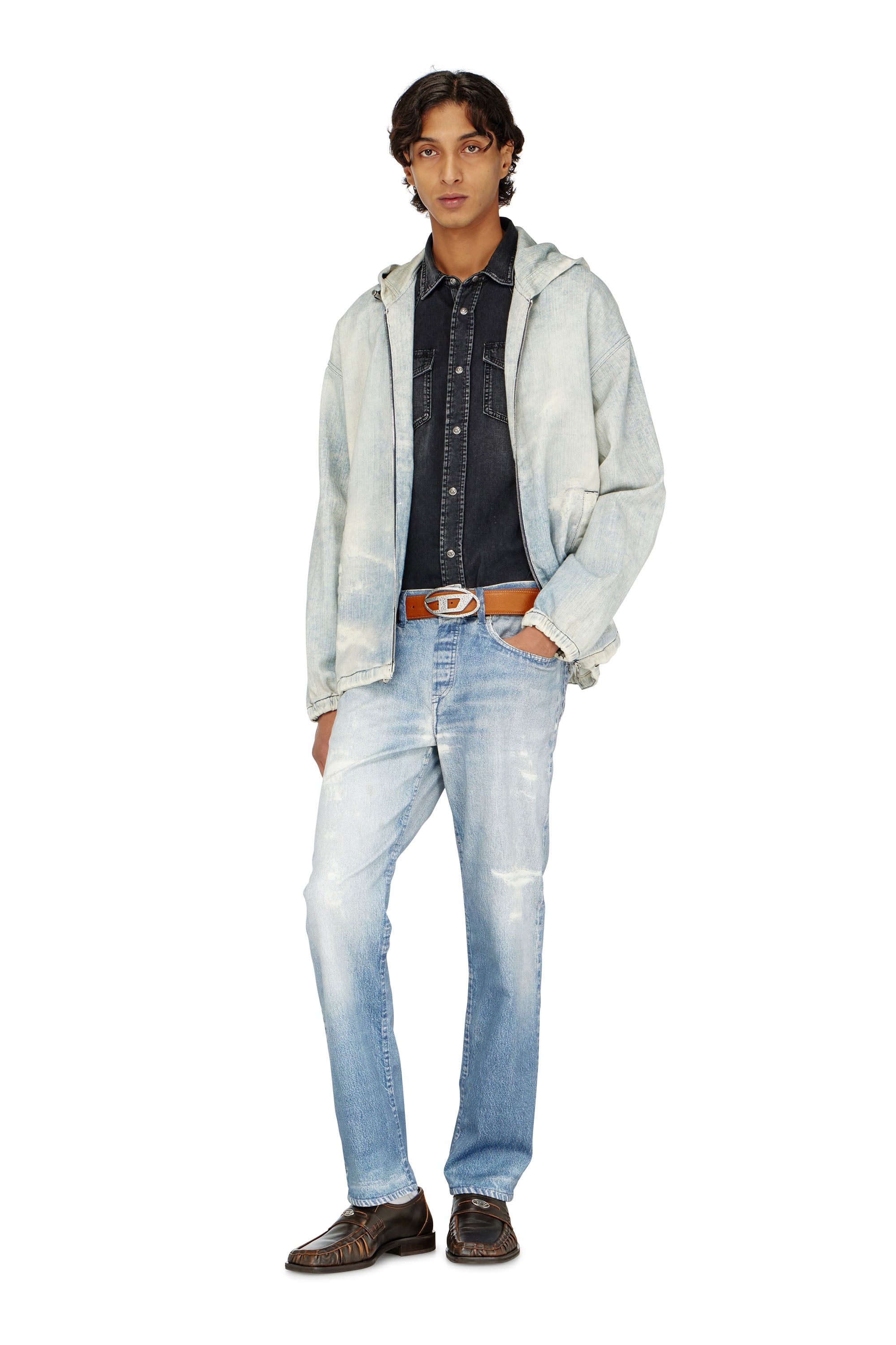 Diesel - D-WYNNY JOGG, Giacca JoggJeans con cappuccio effetto trompe l&rsquo;oeil Uomo in Blu - 2