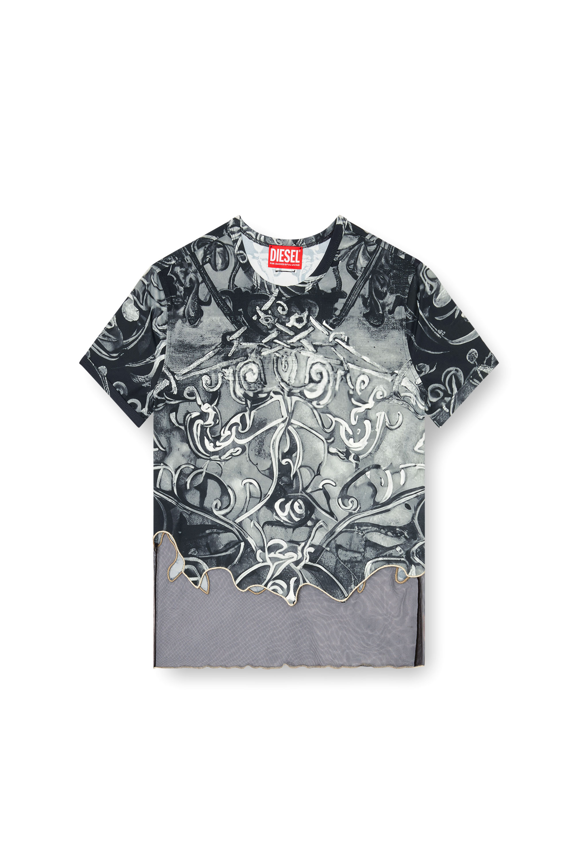 Diesel - T-INLAY, T-shirt in nylon con stampa araldica Donna in Multicolor - 3