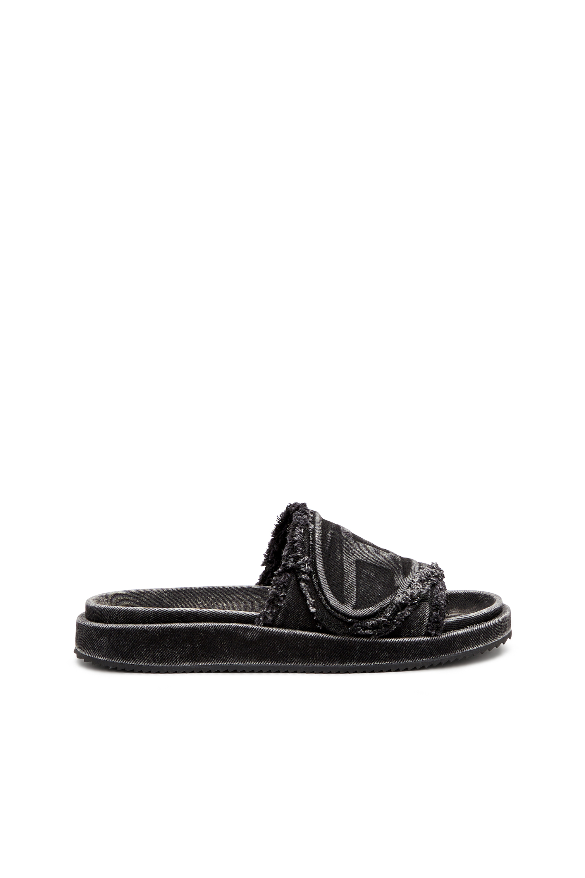 Diesel - SA-SLIDE D OVAL, Slide in denim distressed Unisex in Nero - 1