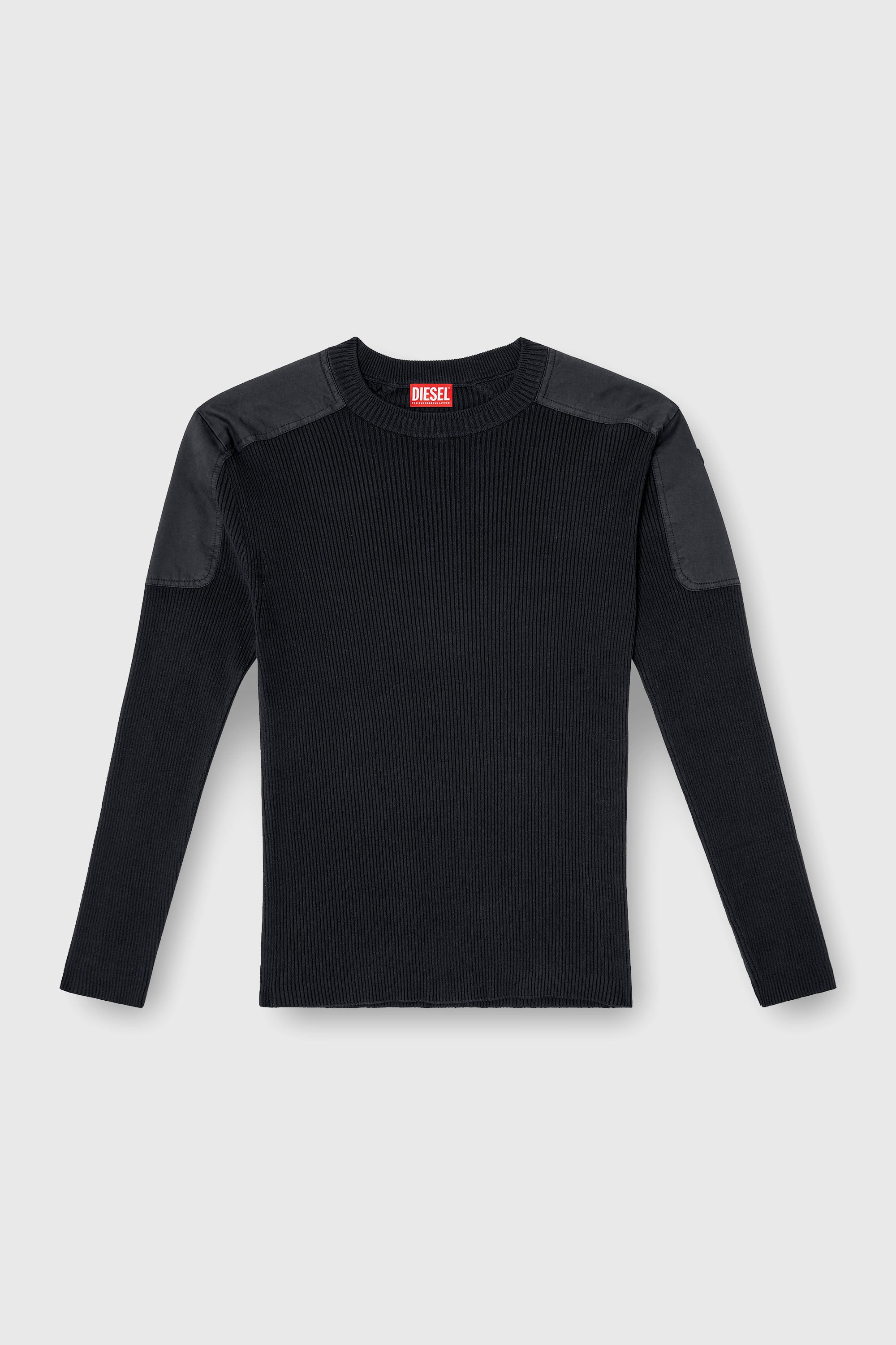 Diesel - K-MARTIN, Maglia a coste con pannelli sulle spalle Uomo in Nero - 2