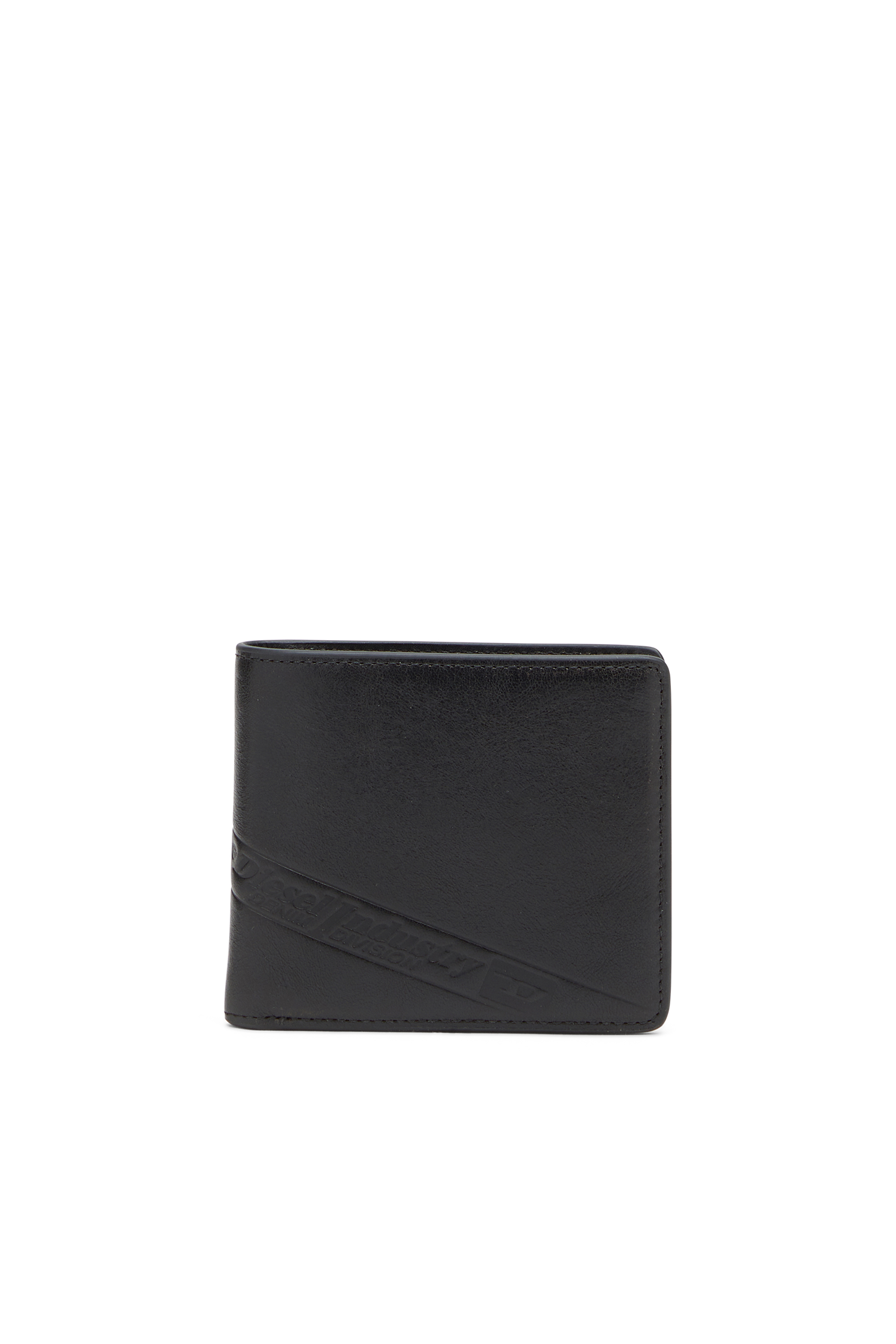 Diesel - FLAG-D BI-FOLD COIN S 3D, Portafoglio in pelle a doppia piega con logo in rilievo Uomo in Nero - 1
