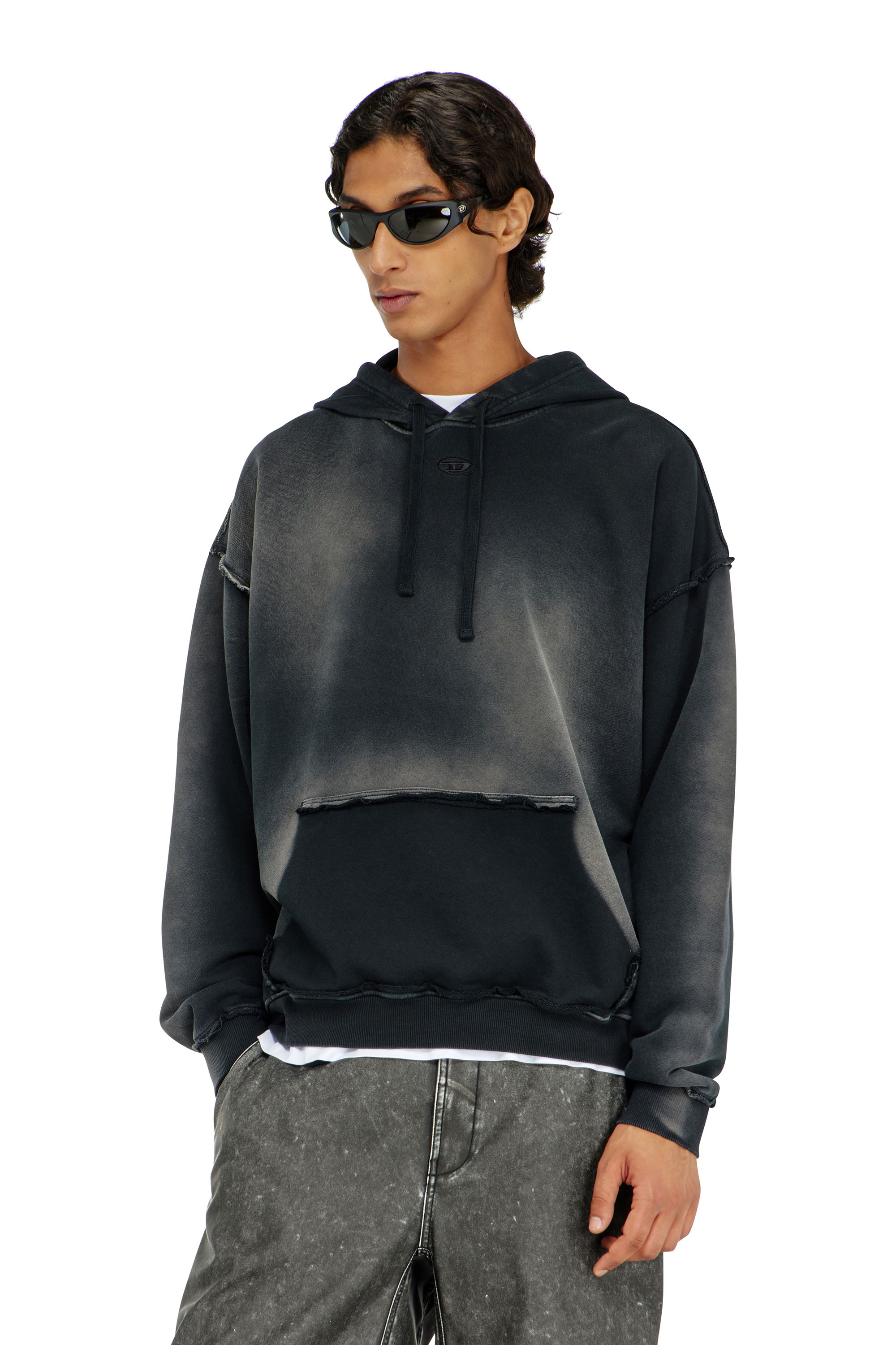 Diesel - S-POCK-HOOD, Hoodie in cotone faded con dettagli sfrangiati Uomo in ToBeDefined - 3