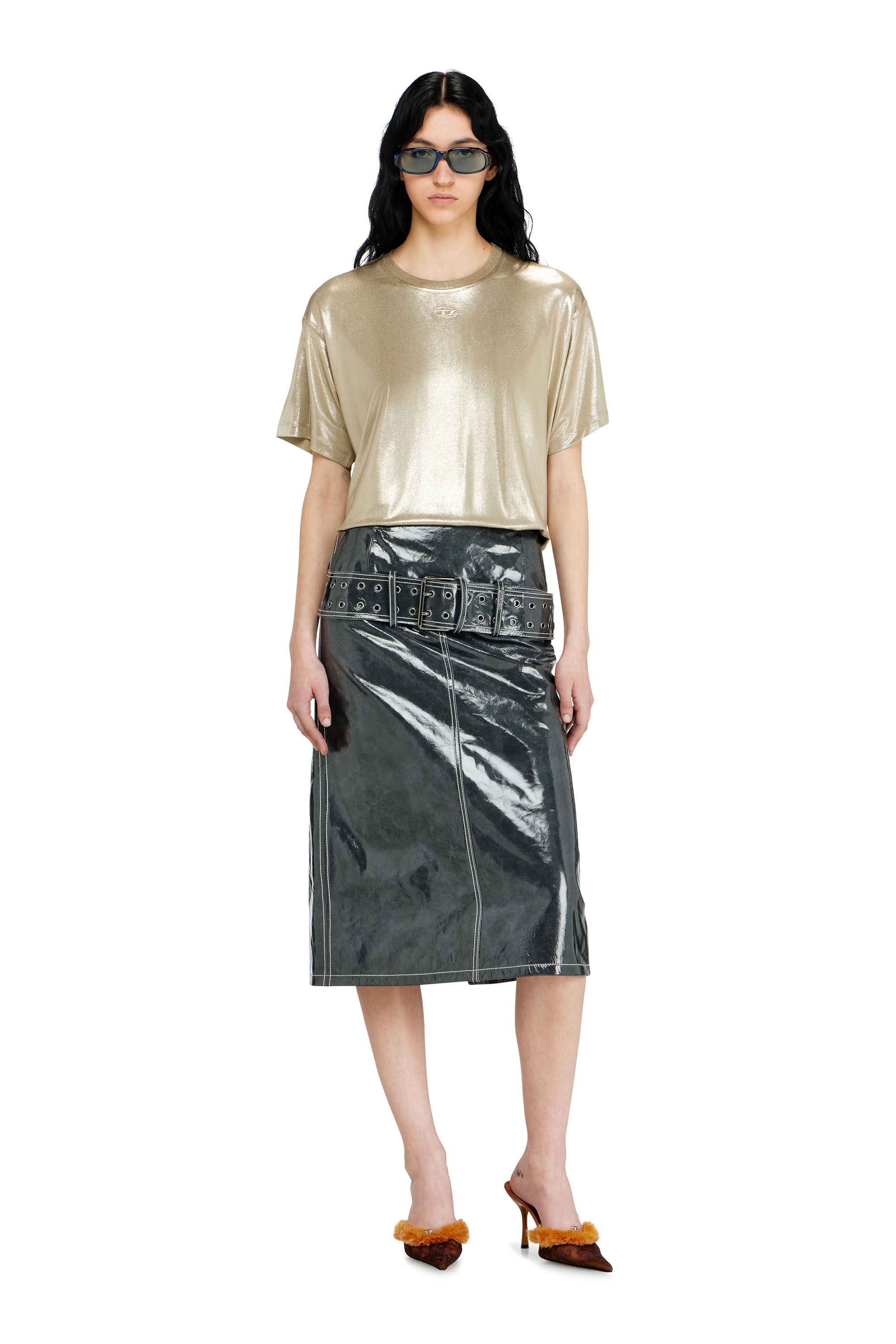Diesel - T-NORMY-AA2, T-shirt in jersey con finitura metallizzata Donna in Beige - 1