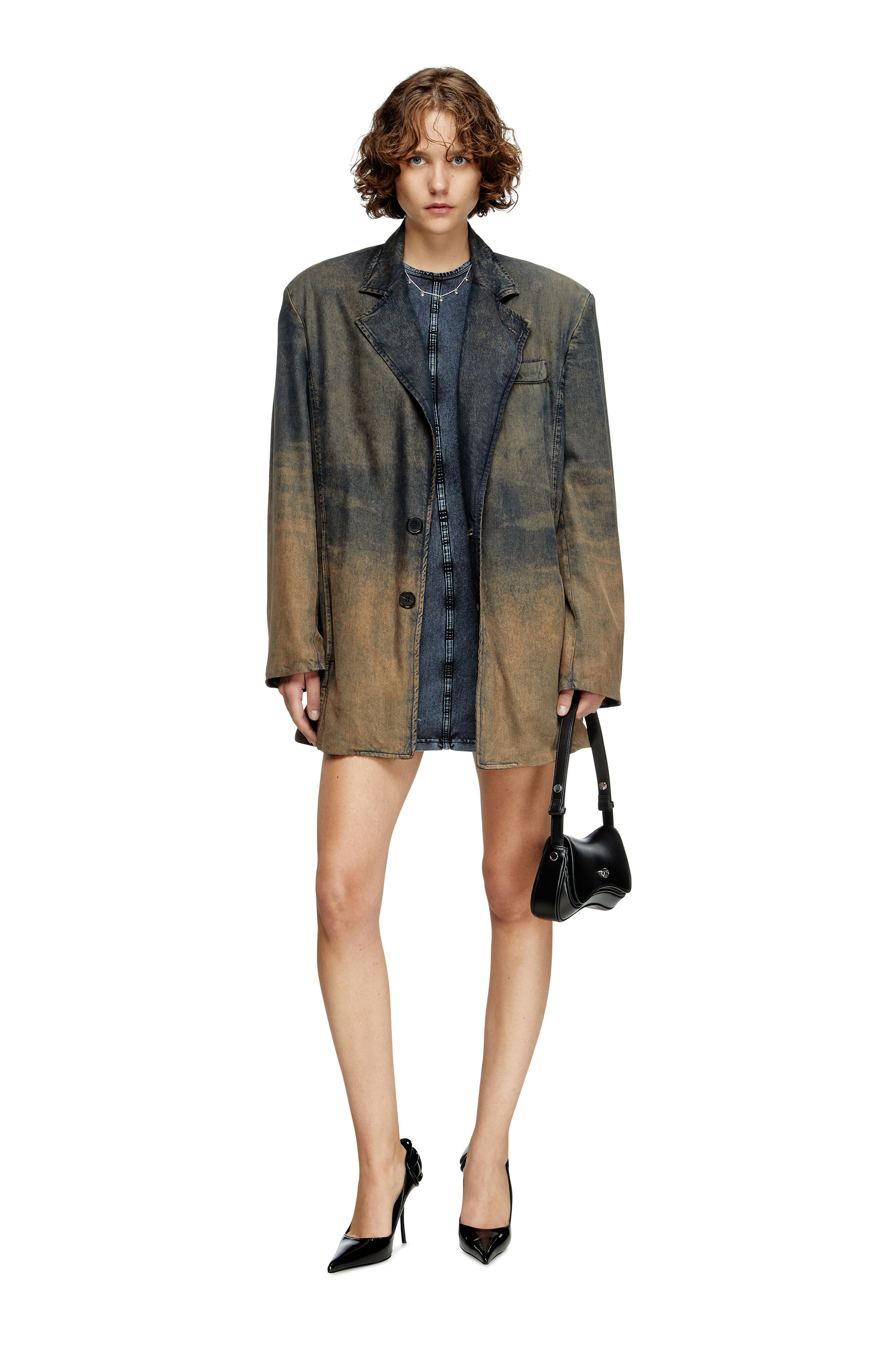 Diesel - D-CUPSLEEVES, Abito mini in jersey effetto denim Donna in Blu - 1