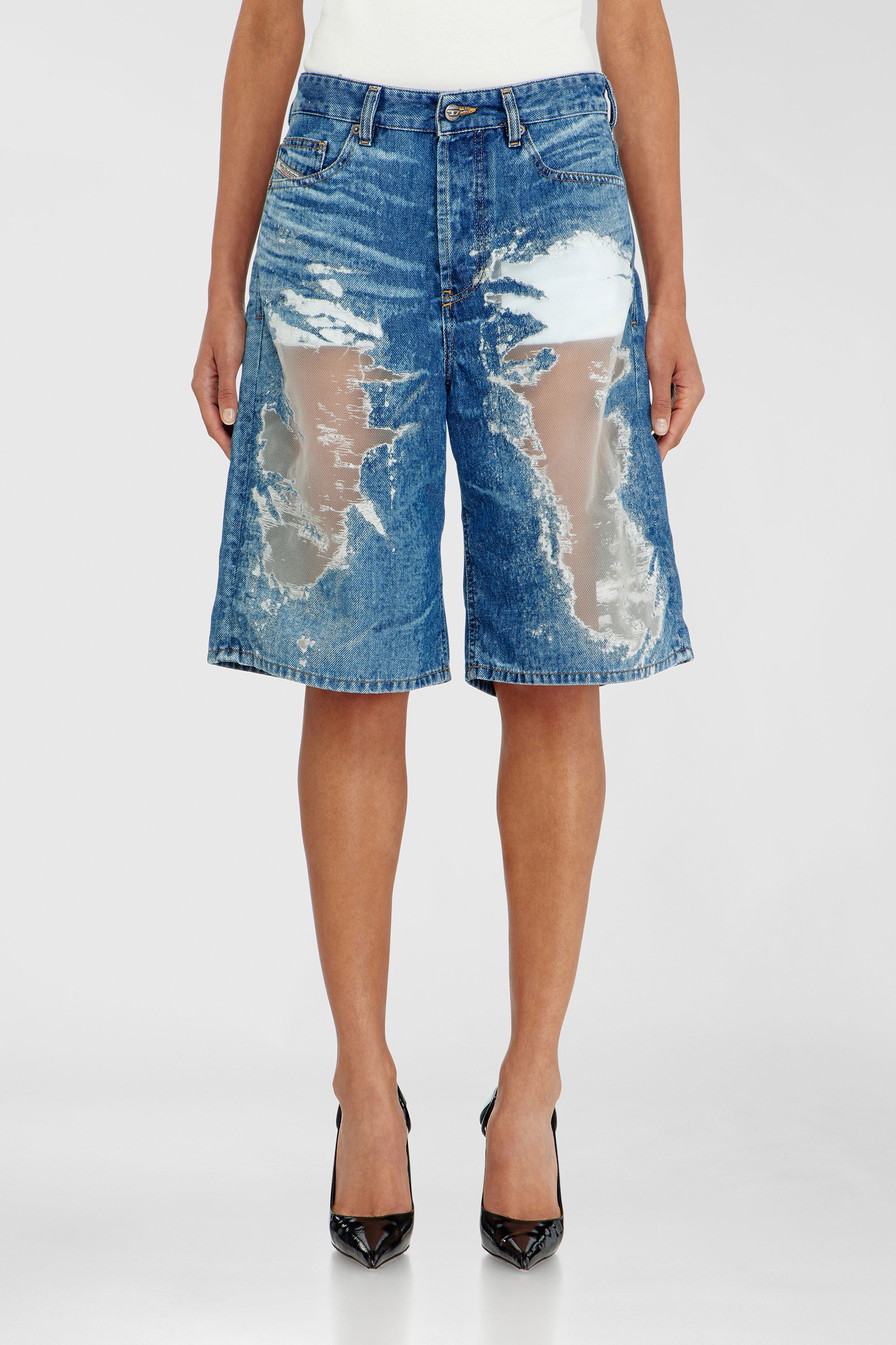Diesel - PR-DE-SIRE-SHORT, Pantaloni corti in denim devor&eacute; Unisex in Blu - 2