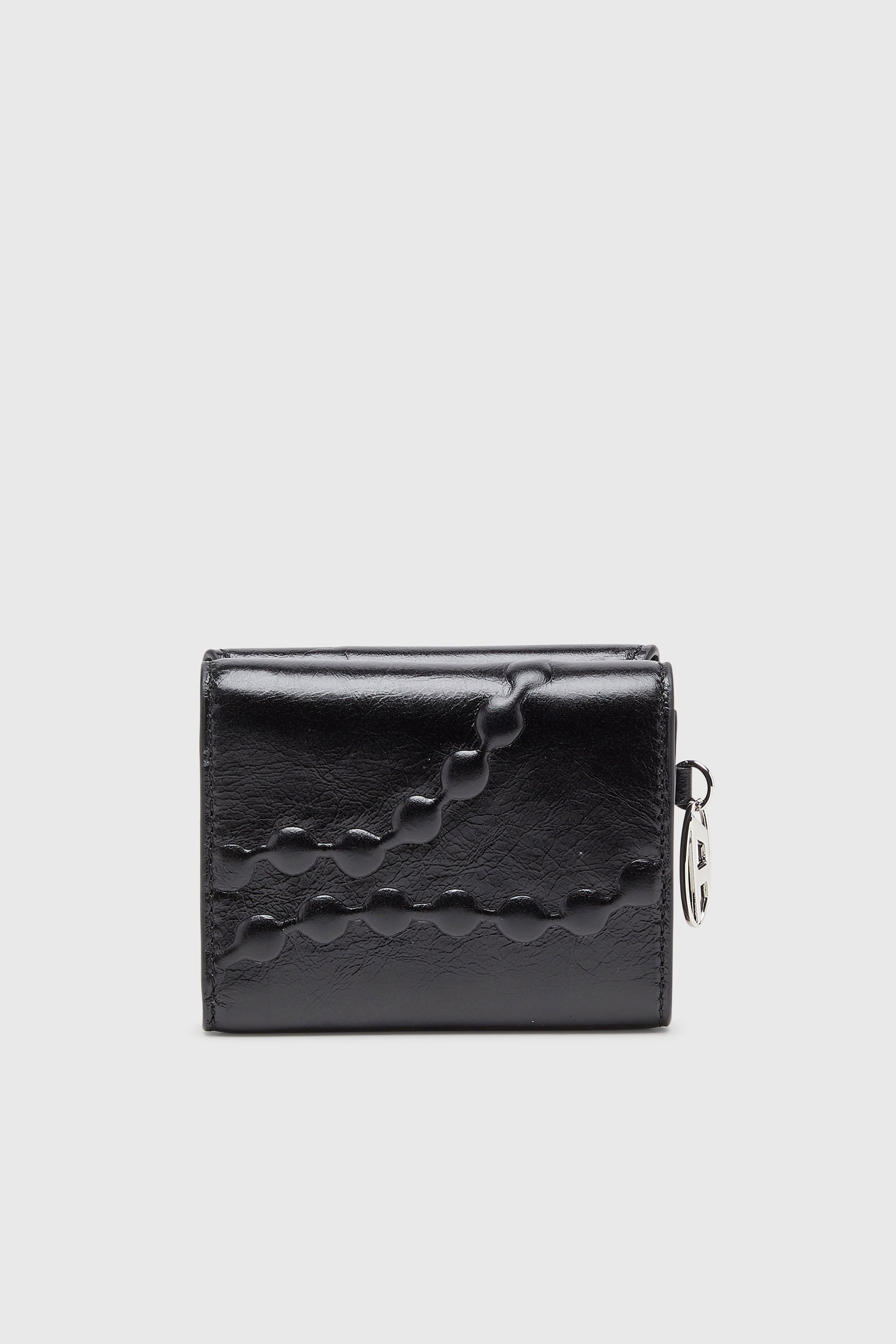 Diesel - OVAL-D TRI FOLD ZIP COIN XS II, Portafoglio tri-fold in pelle con motivo embossato Donna in Nero - 2