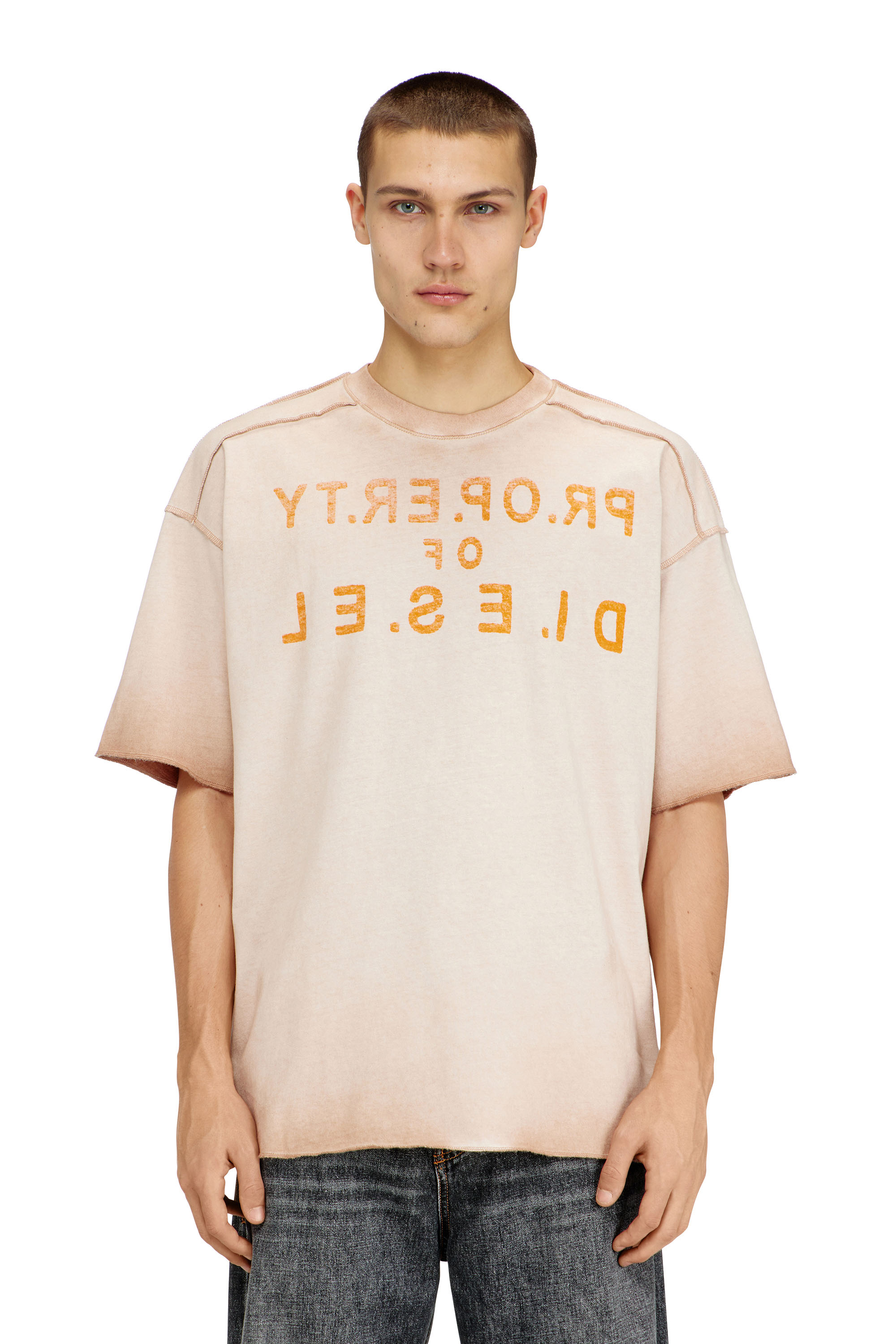 Diesel - T-LOOK, T-shirt in cotone dal taglio rilassato con stampa fronte e retro Uomo in ToBeDefined - 1