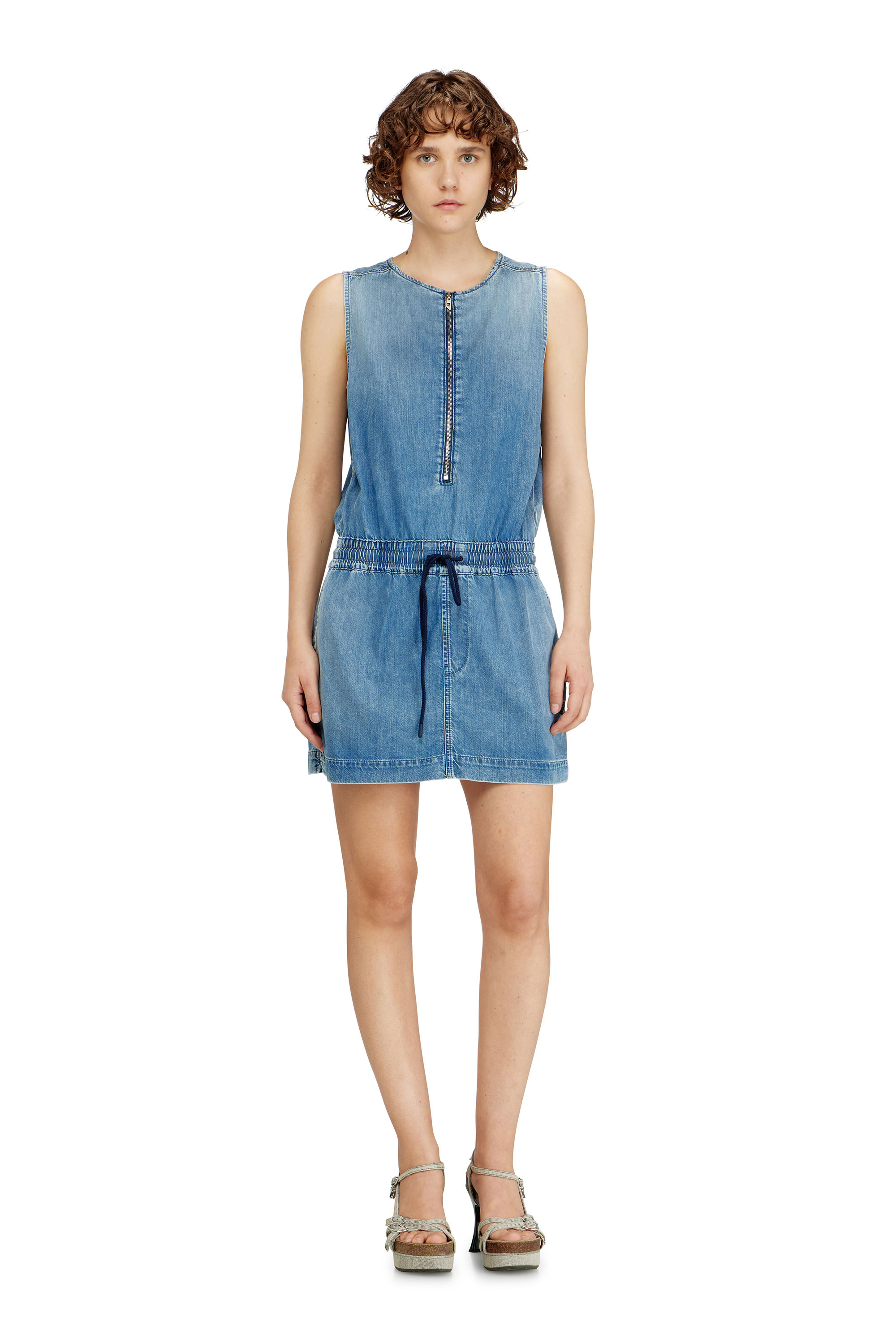 Diesel - DE-SLAM-S, Woman's Fluid denim dress with drawstring waist in null - 2