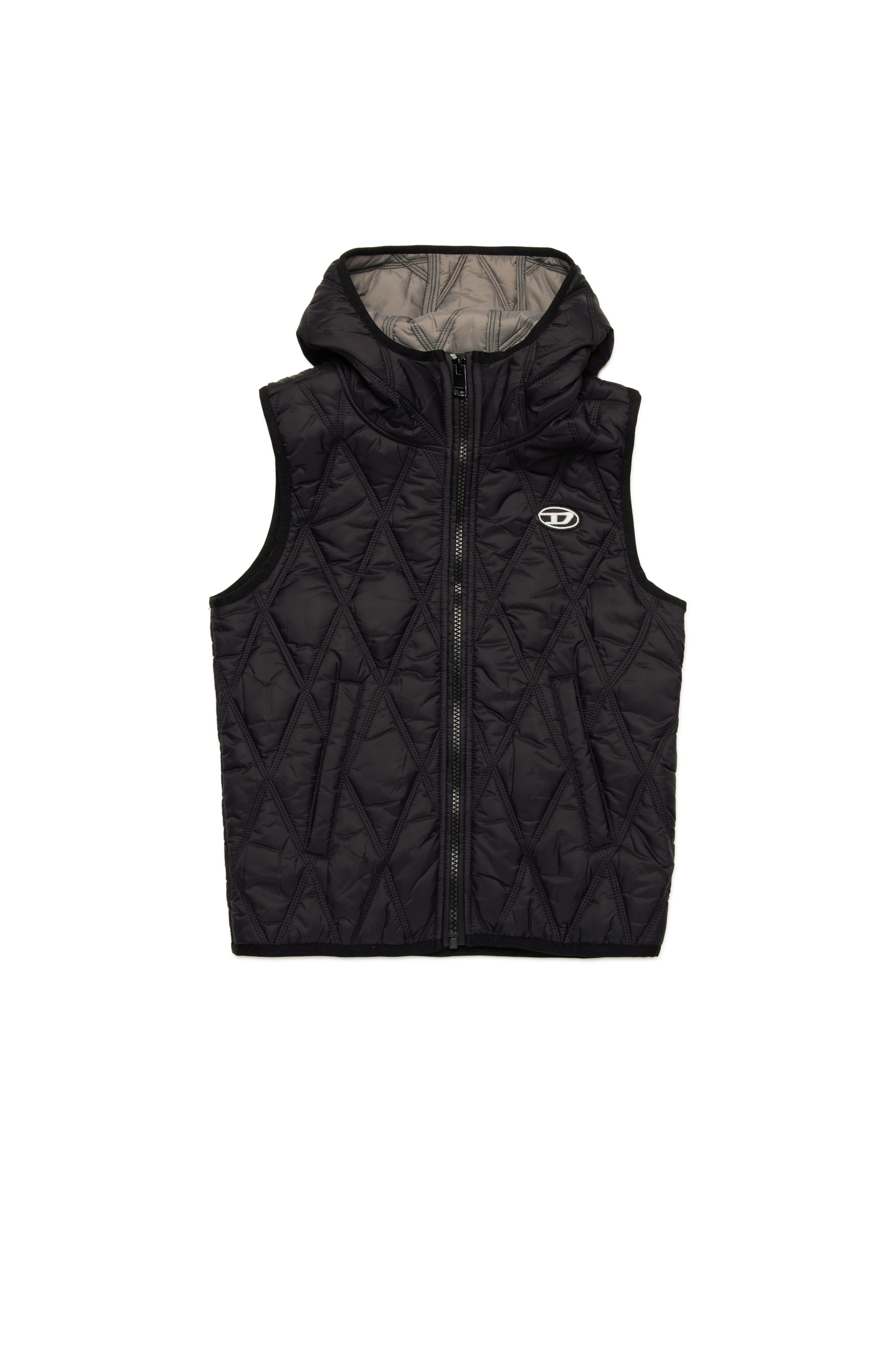 Diesel - JFOSSIR, Gilet trapuntato leggero con cappuccio Unisex in Nero - 1