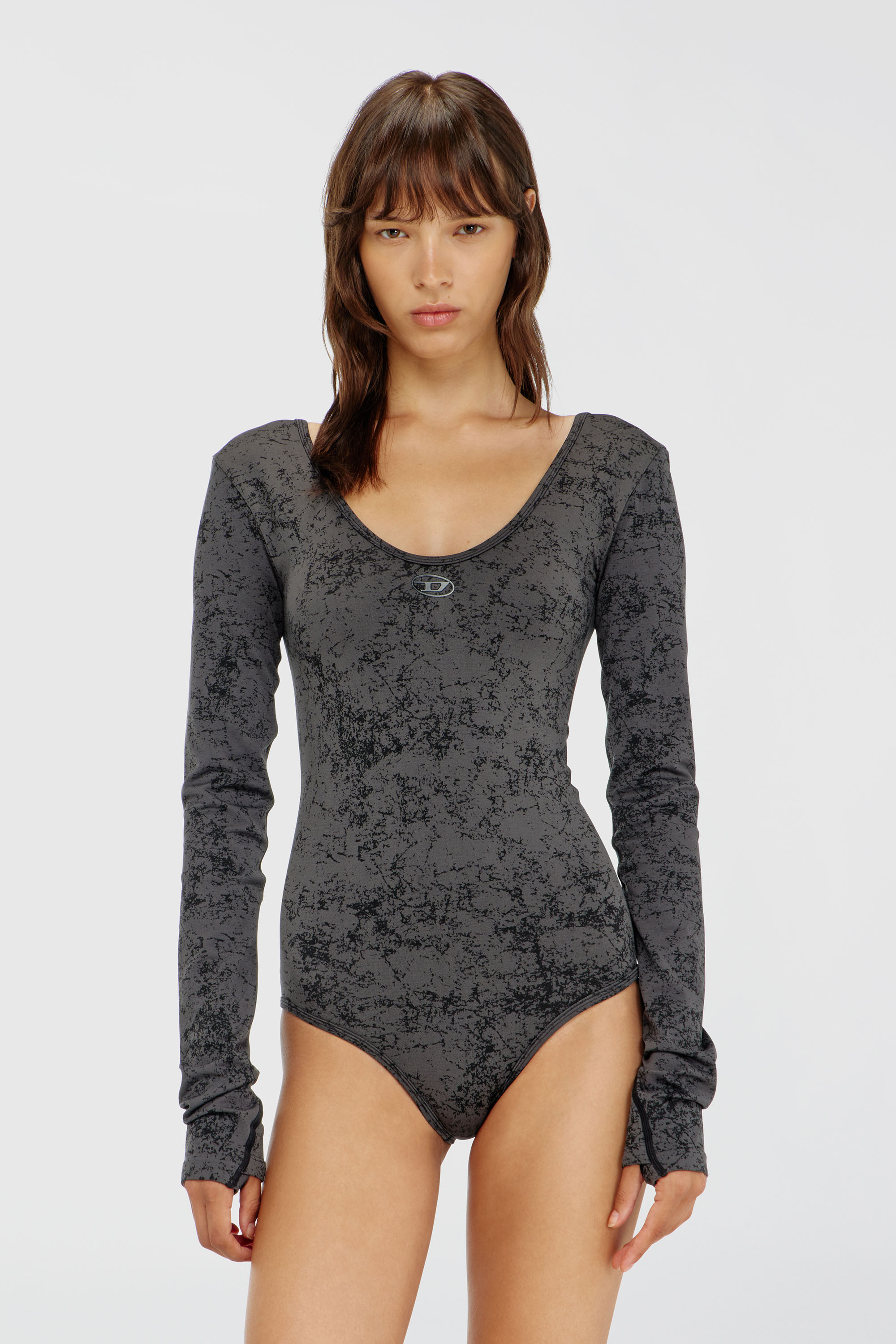 Diesel - IONNA-UTLT, Body con schiena scoperta e stampa utility Donna in Nero - 3