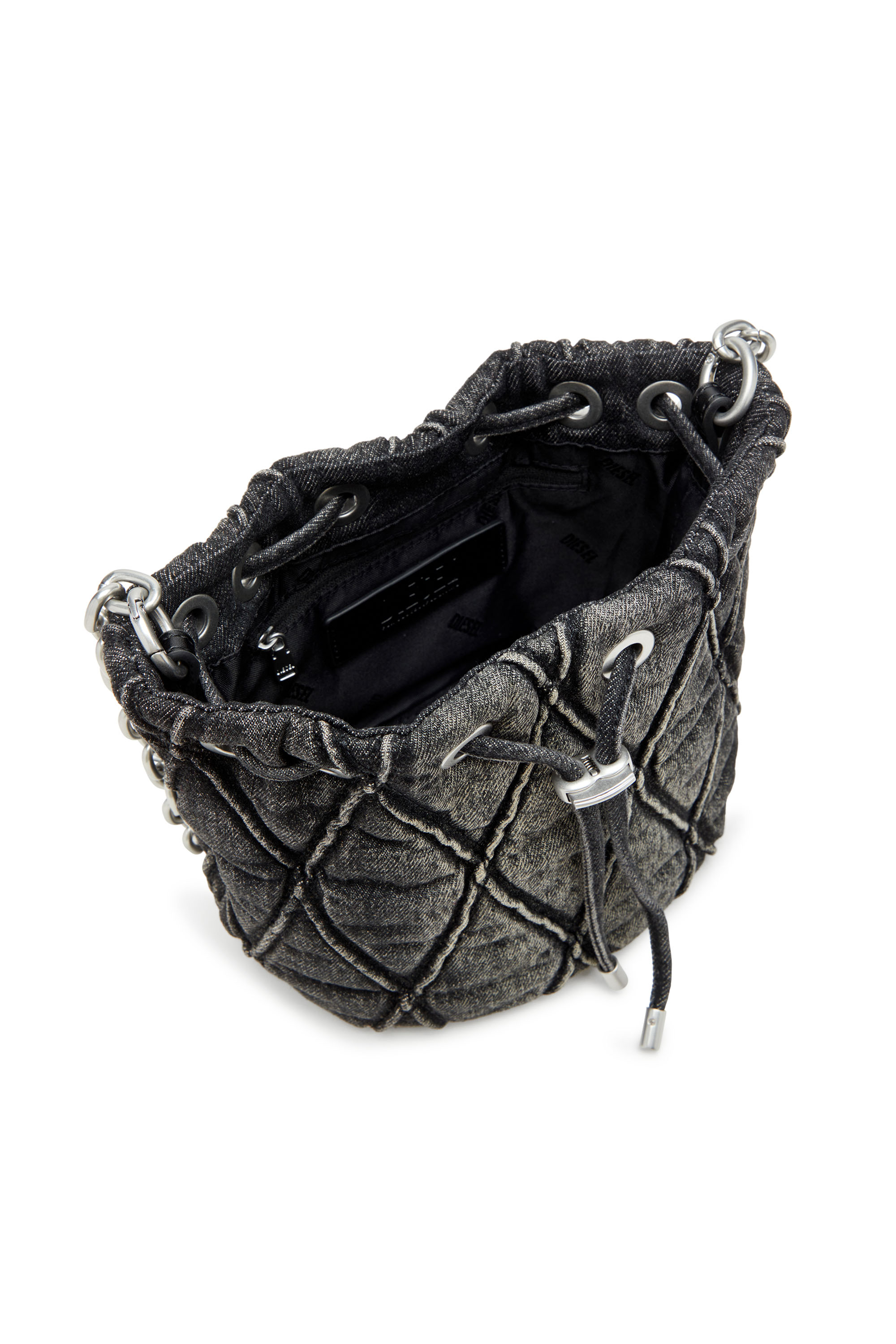 Diesel - CHARM-D BUCKET S, Borsa bucket in denim trapuntato e trattato Donna in Nero - 4