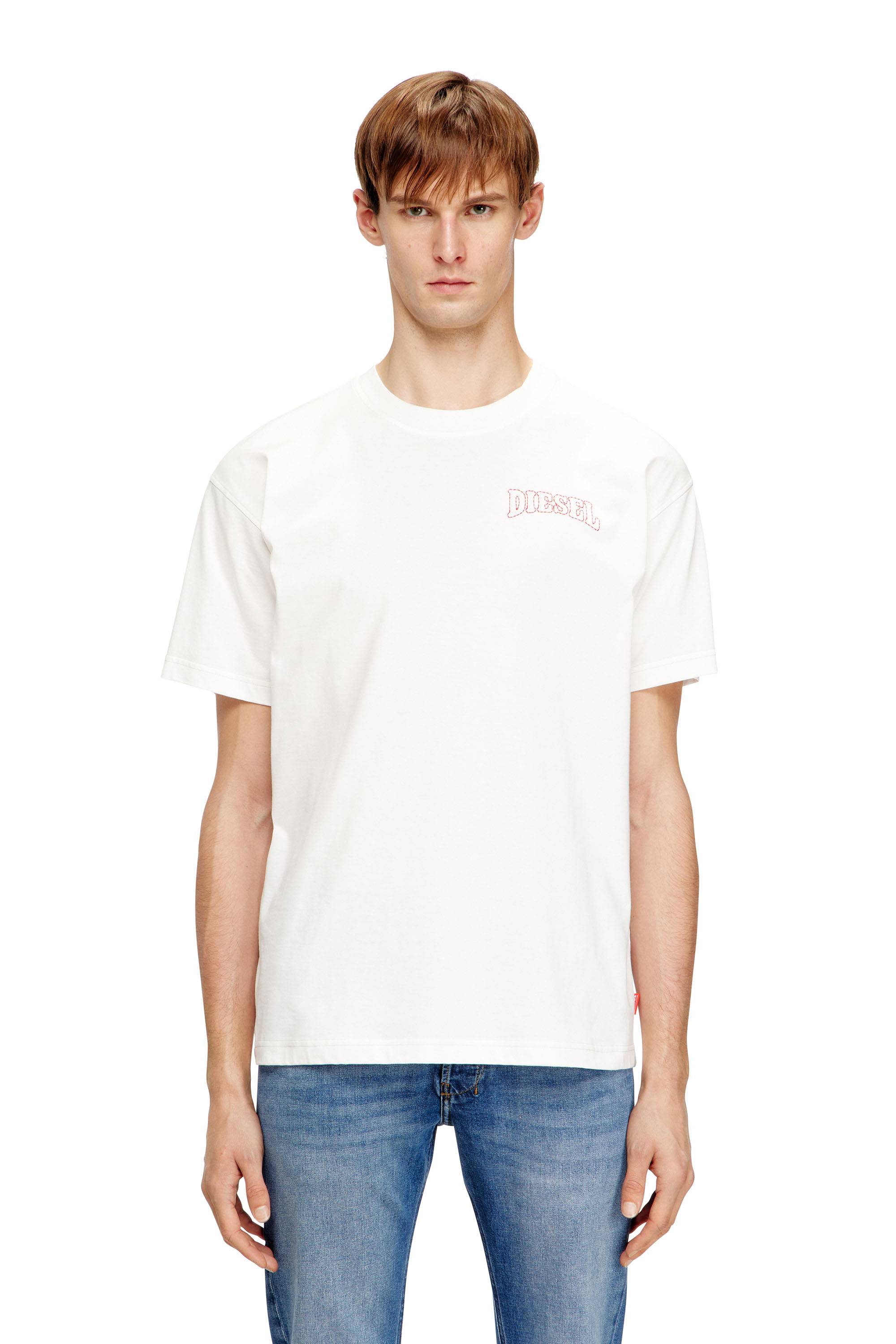 Diesel - T-NORM-V16, T-shirt regular in cotone con ricamo Diesel Uomo in Bianco - 3