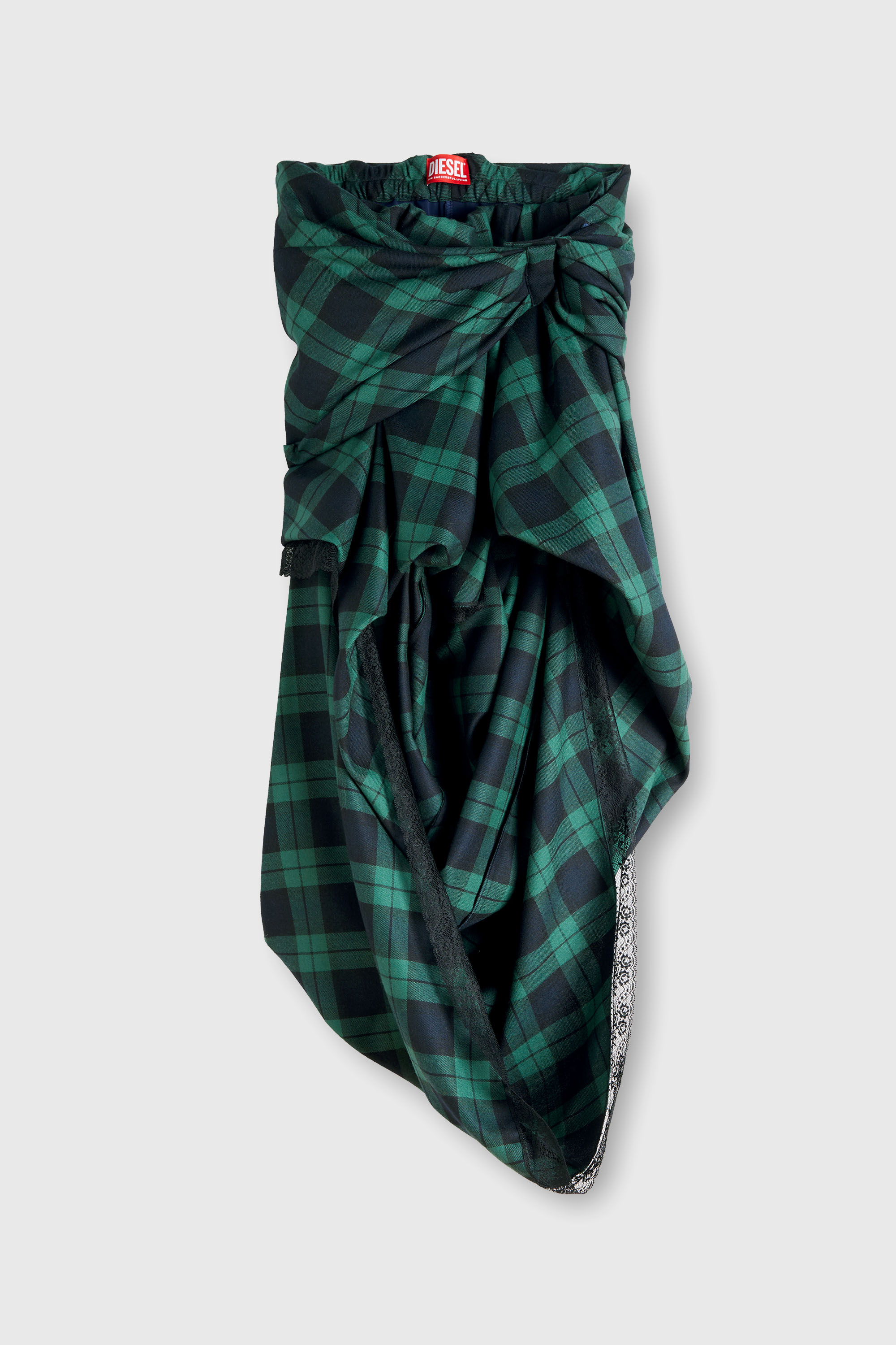 Diesel - O-WINNY, Gonna midi tartan drappeggiata con bordo in pizzo Donna in Multicolor - 2