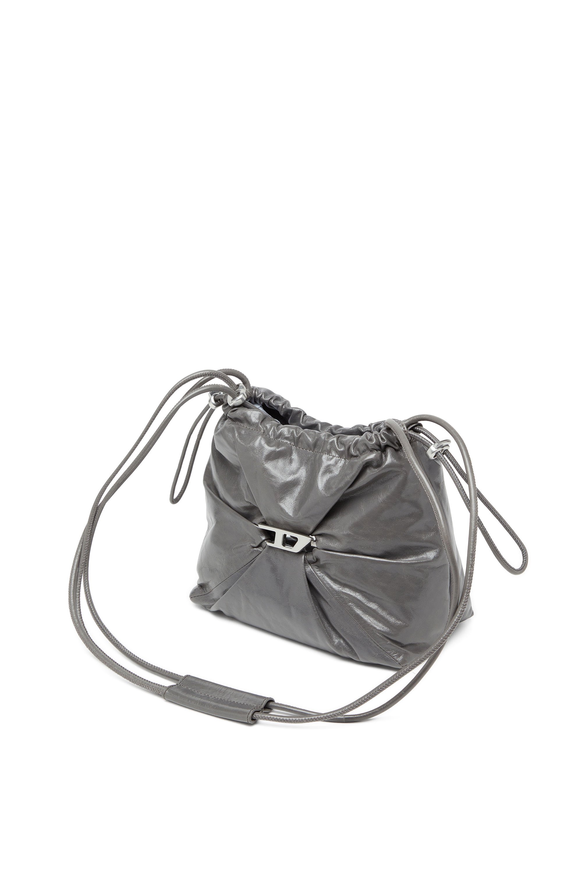 Diesel - SCRUNCH-D BUCKET, Borsa bucket in pelle lucida stropicciata Donna in Grigio - 1