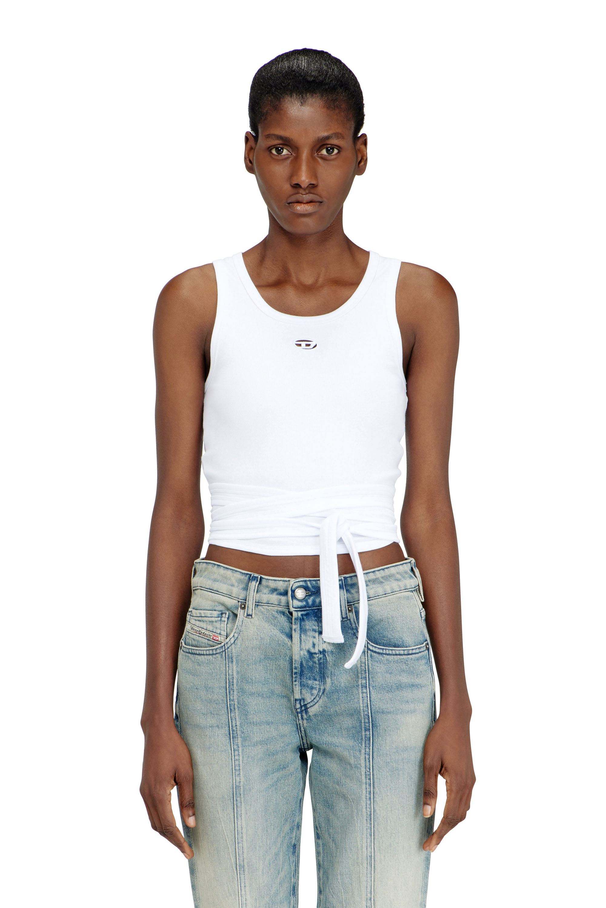 Diesel - T-ANKY-TAIL-S1, Crop top con design avvolgente Donna in Bianco - 2