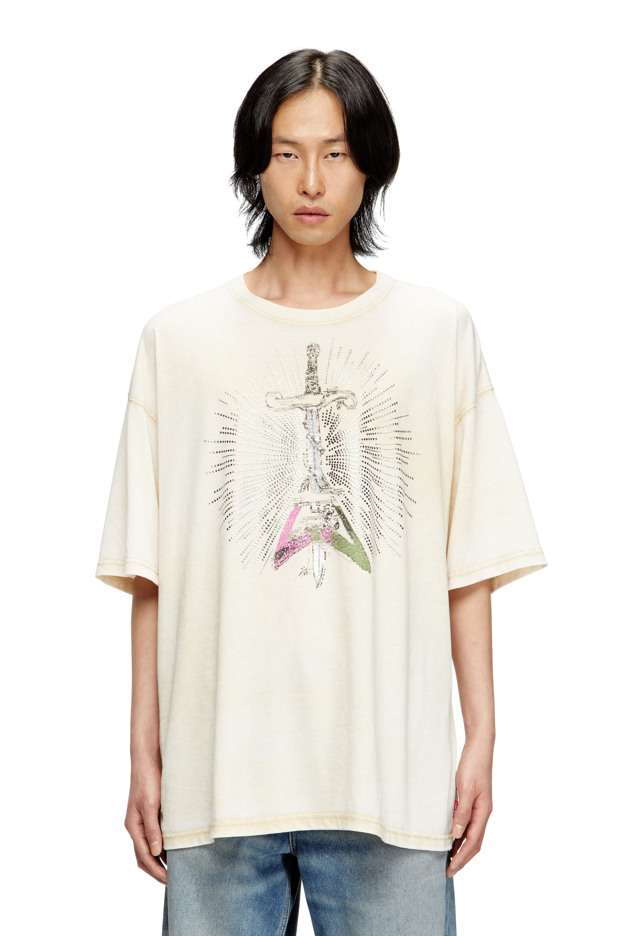 Diesel - T-BOXT-T18, T-shirt con stampa spada Uomo in Beige - 1