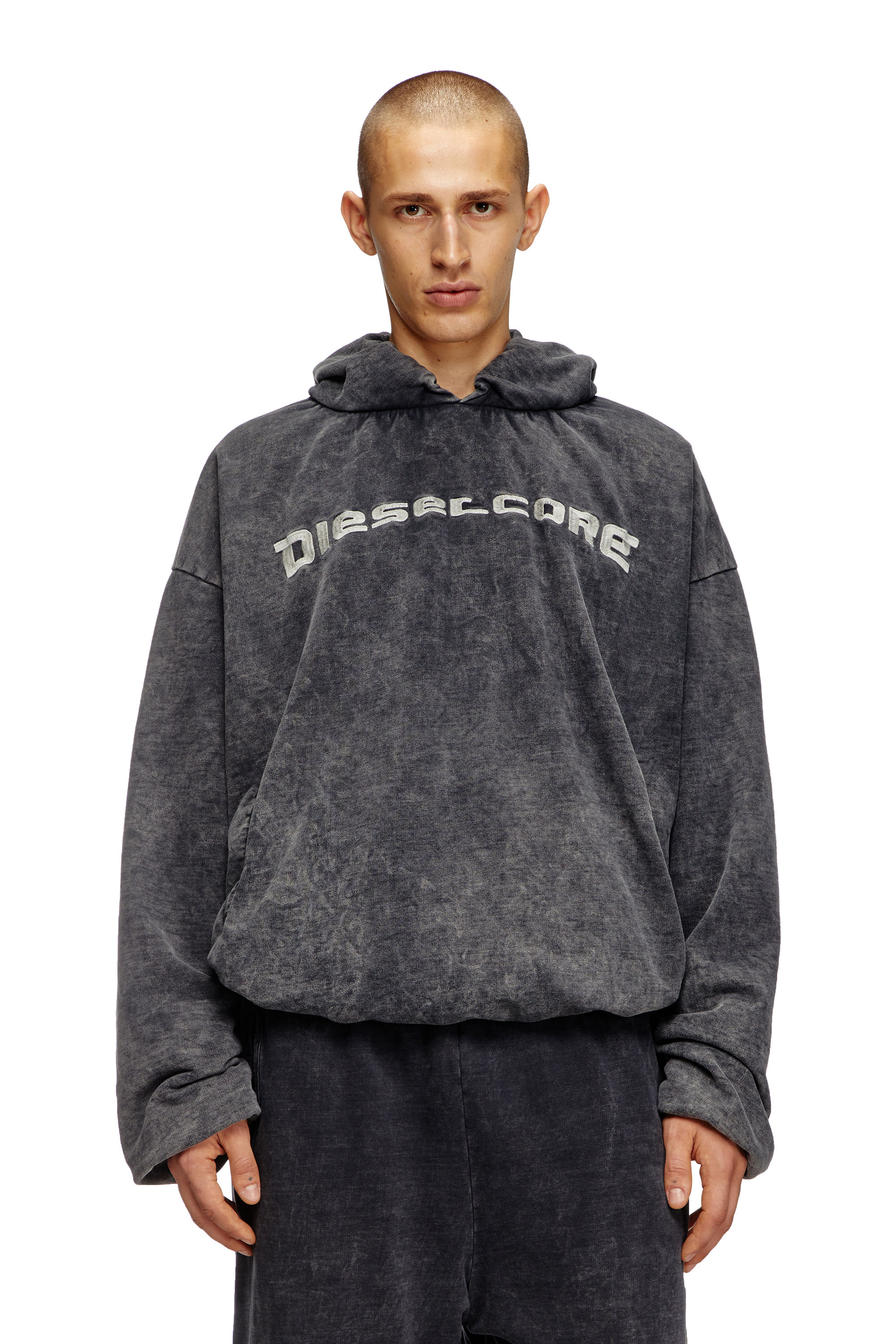 Diesel - S-FISHY, Hoodie effetto denim Uomo in Nero - 6