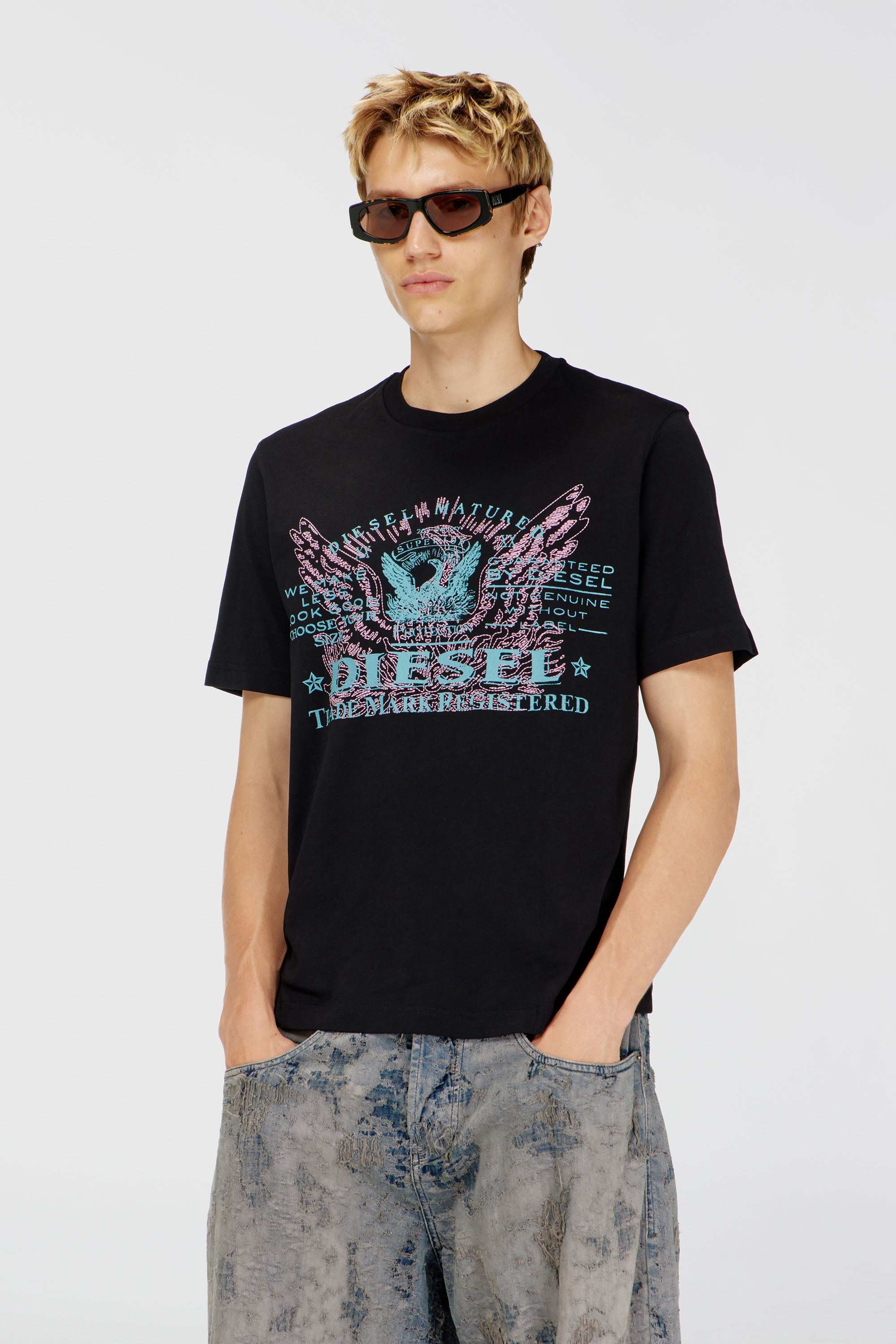 Diesel - T-JUST-FENIX-T92, T-shirt in cotone con stampa grafica Uomo in Nero - 1