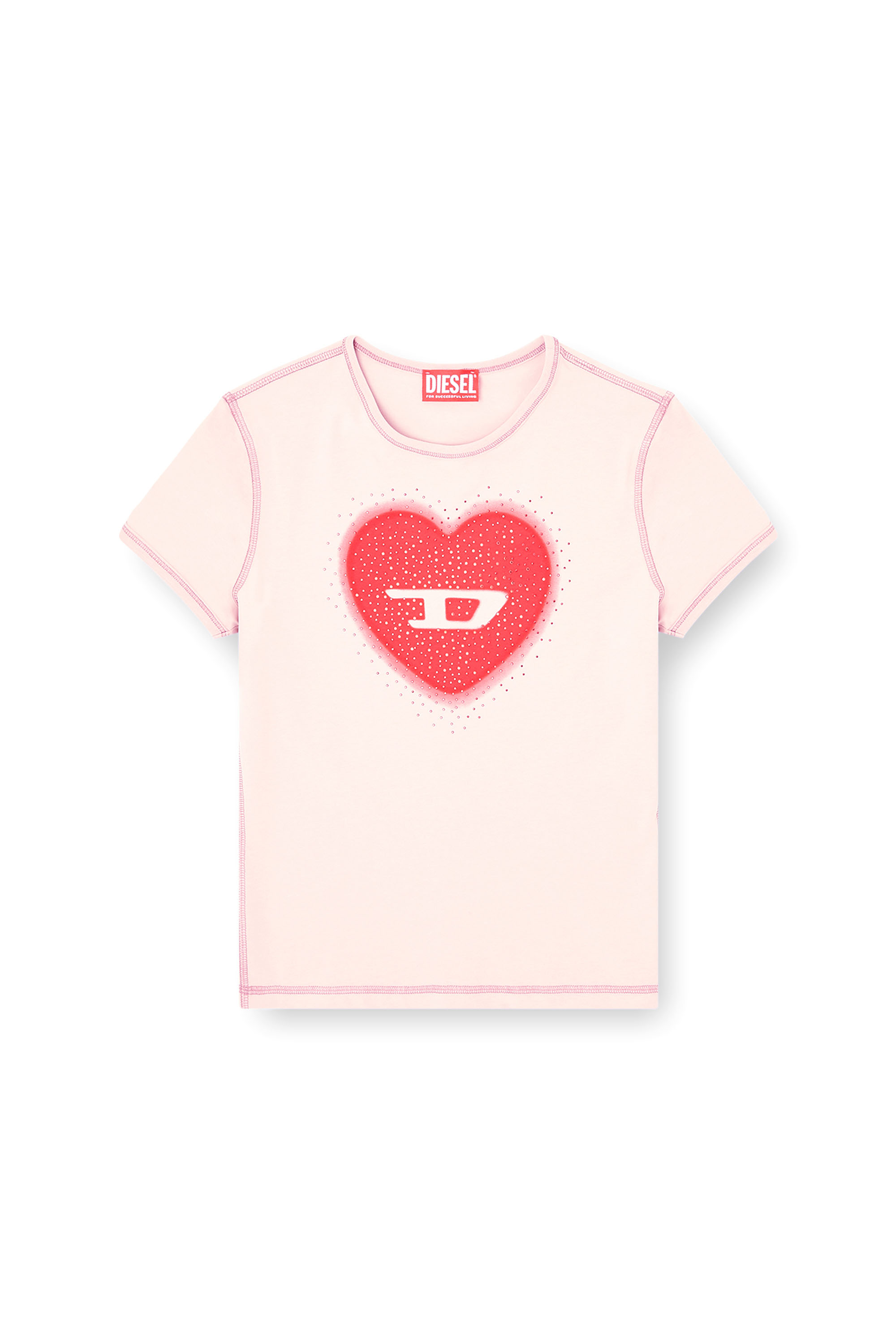 Diesel - T-UNCUTIES-LONG-S5, T-shirt slim con stampa a cuore e borchie Donna in Rosa - 3