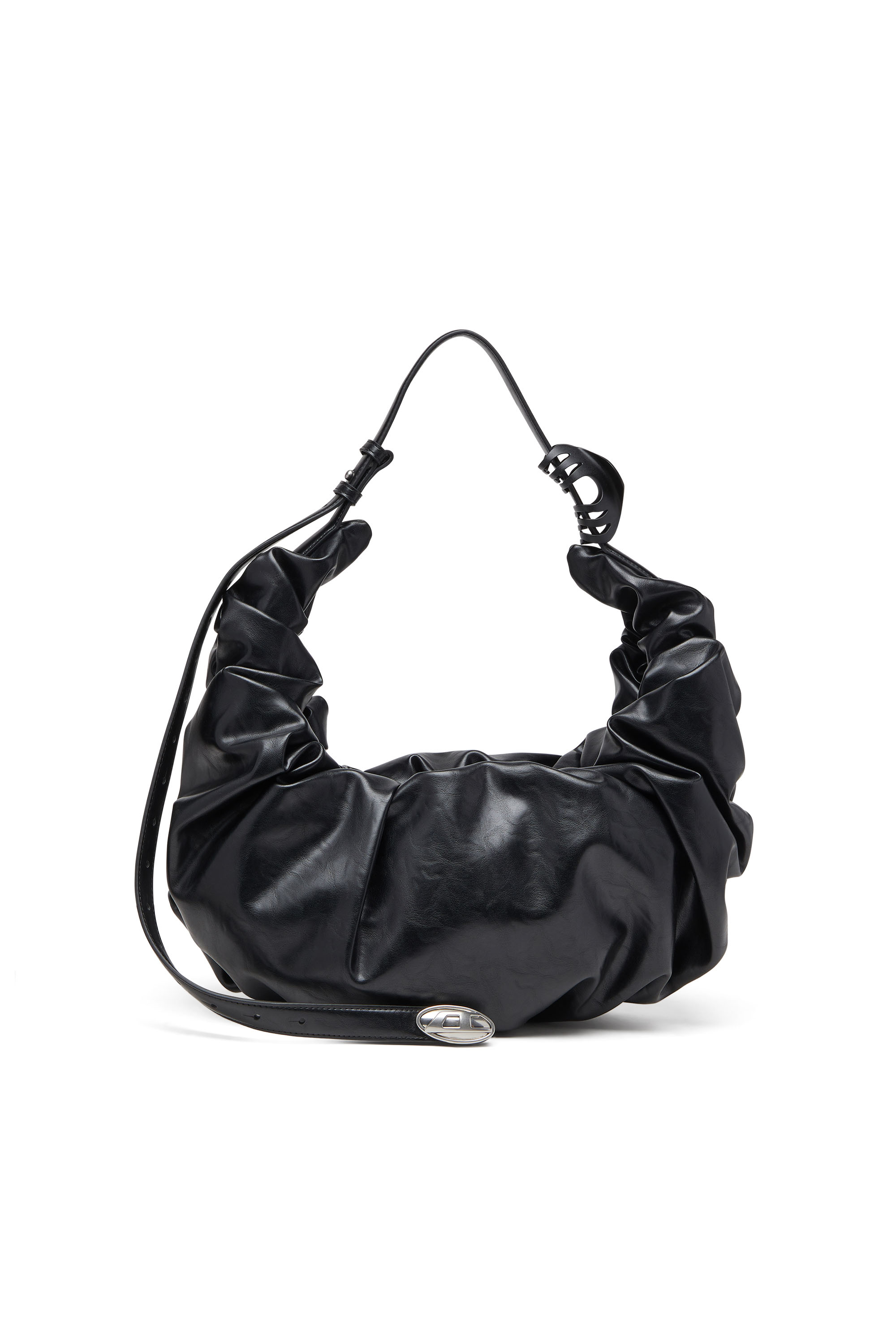 Diesel - GRAB-D HOBO L, Grab-D L-Borsa hobo grande in PU lucido scrunched Donna in Nero - 1